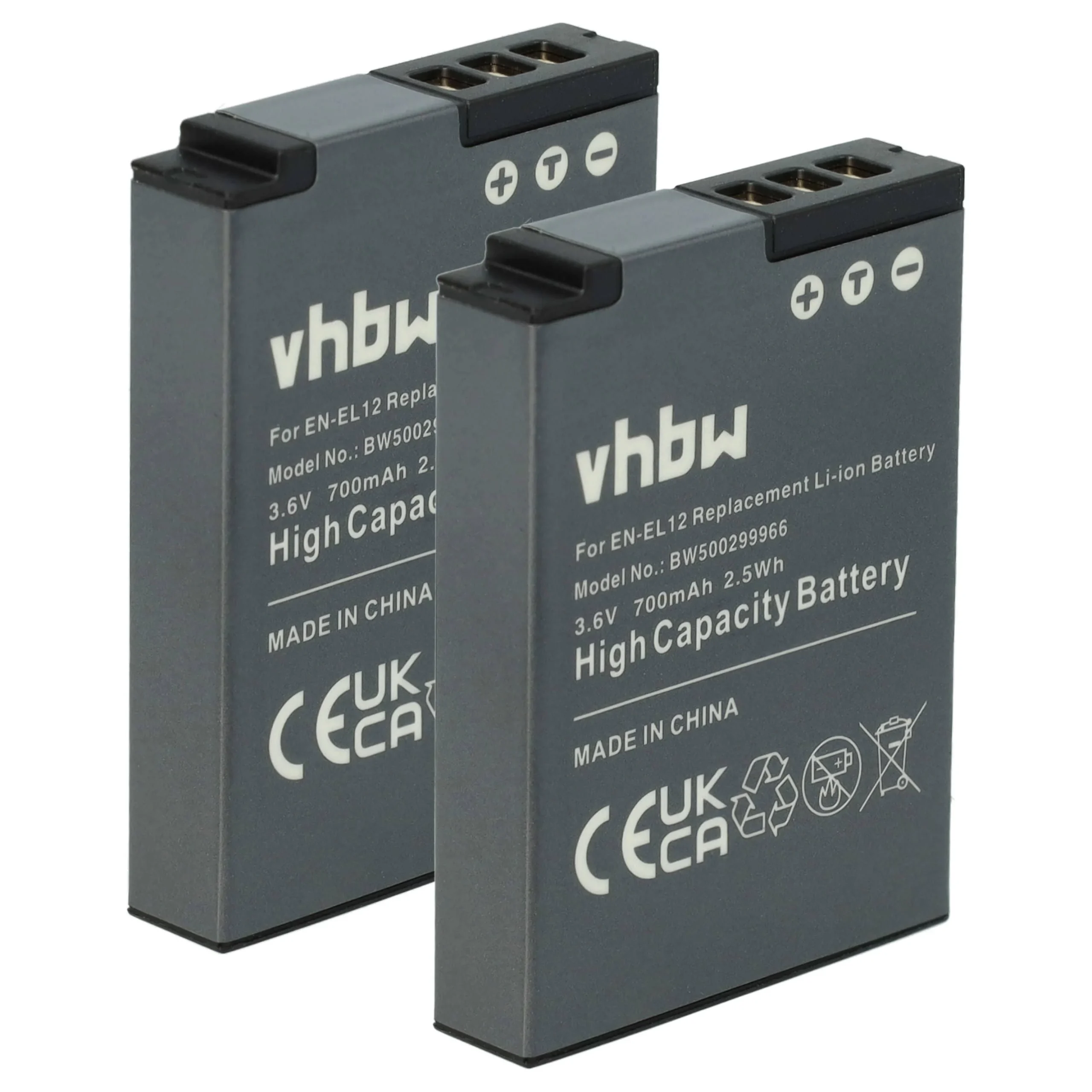 2x Batteries remplace Nikon EN-EL12 pour appareil photo Nikon- 700mAh 3,6V Li-ion
