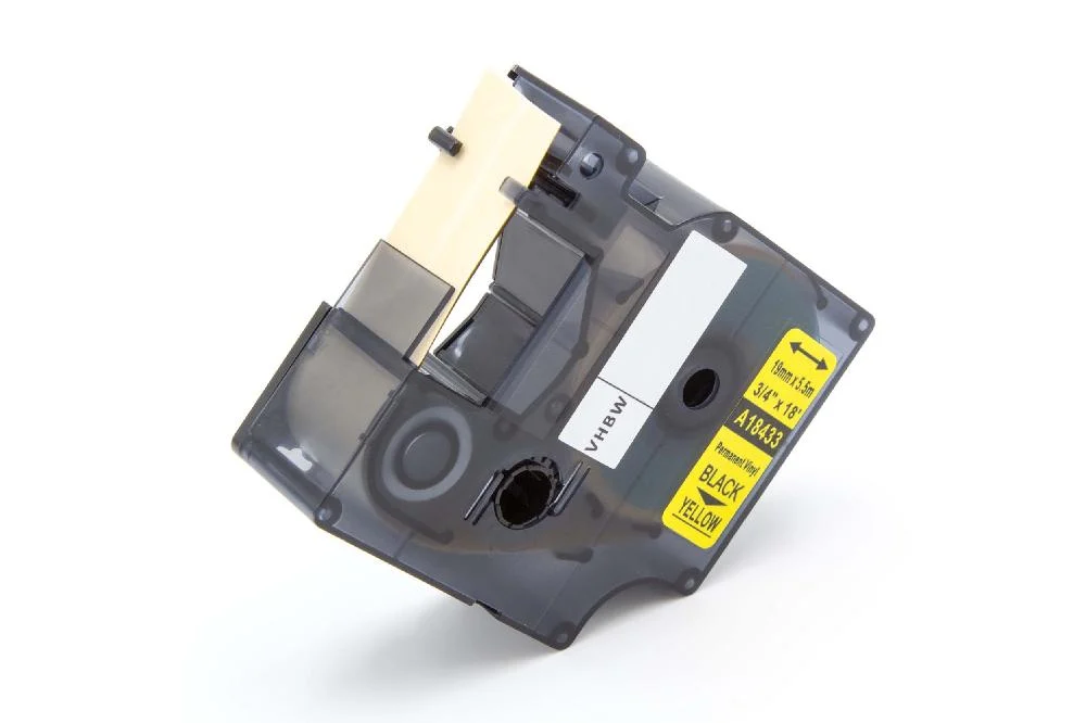 Cassette à ruban remplace Dymo 18433 - 19mm lettrage Noir ruban Jaune, vinyle, plastique