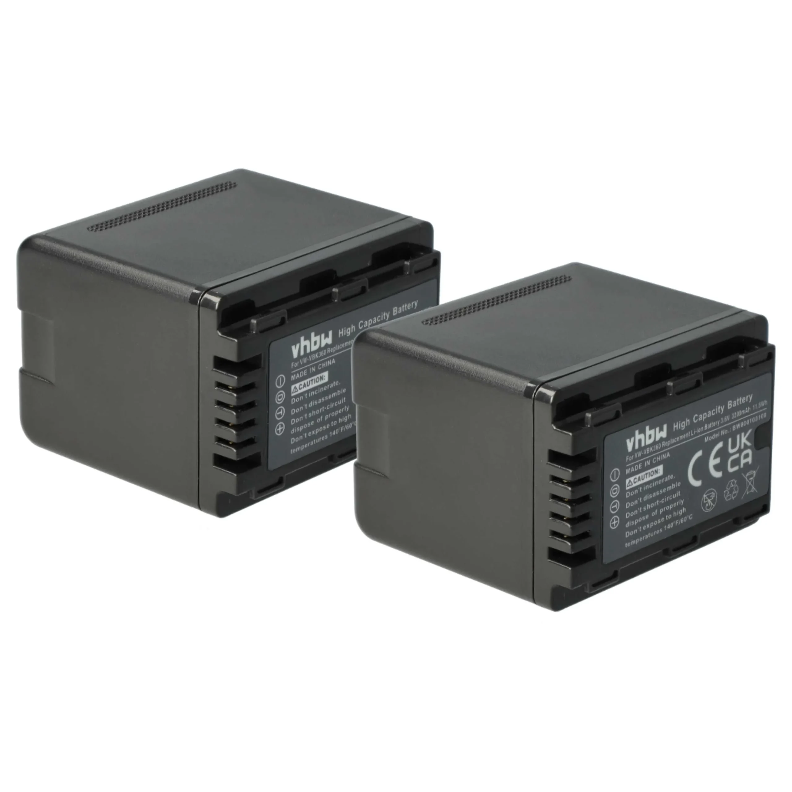 2x Batteries remplace Panasonic VW-VBK180, VW-VBK180-K pour caméscope Panasonic- 3200mAh 3,6V Li-ion avec puce