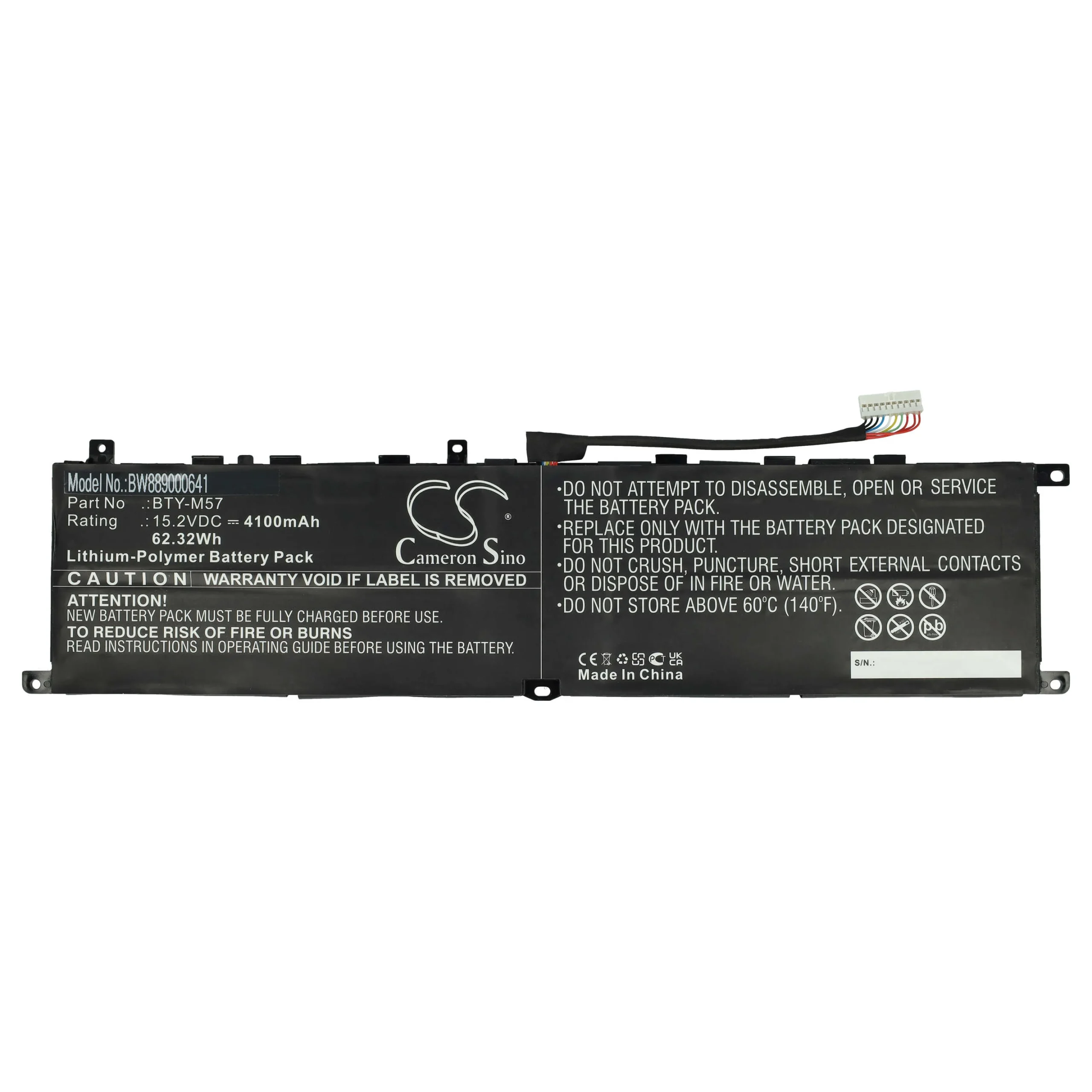 Batterie remplace MSI BTY-M57 pour ordinateur portable MSI- 4100mAh 15,2V Li-polymère