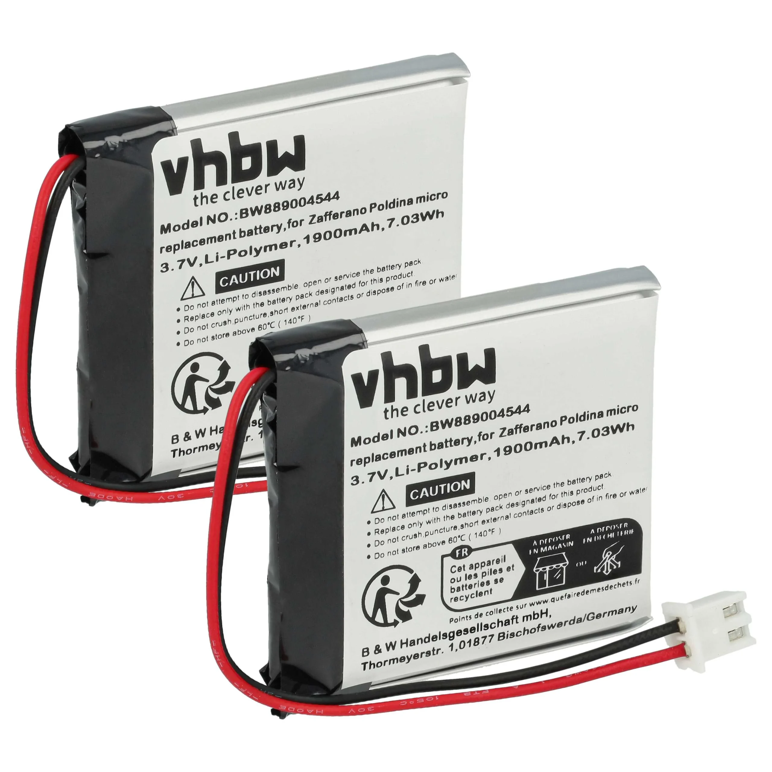 Batterie (2 pcs.) remplace Zafferano BAT04704004001000 Zafferano - 1900mAh 3,7V Li-polymère