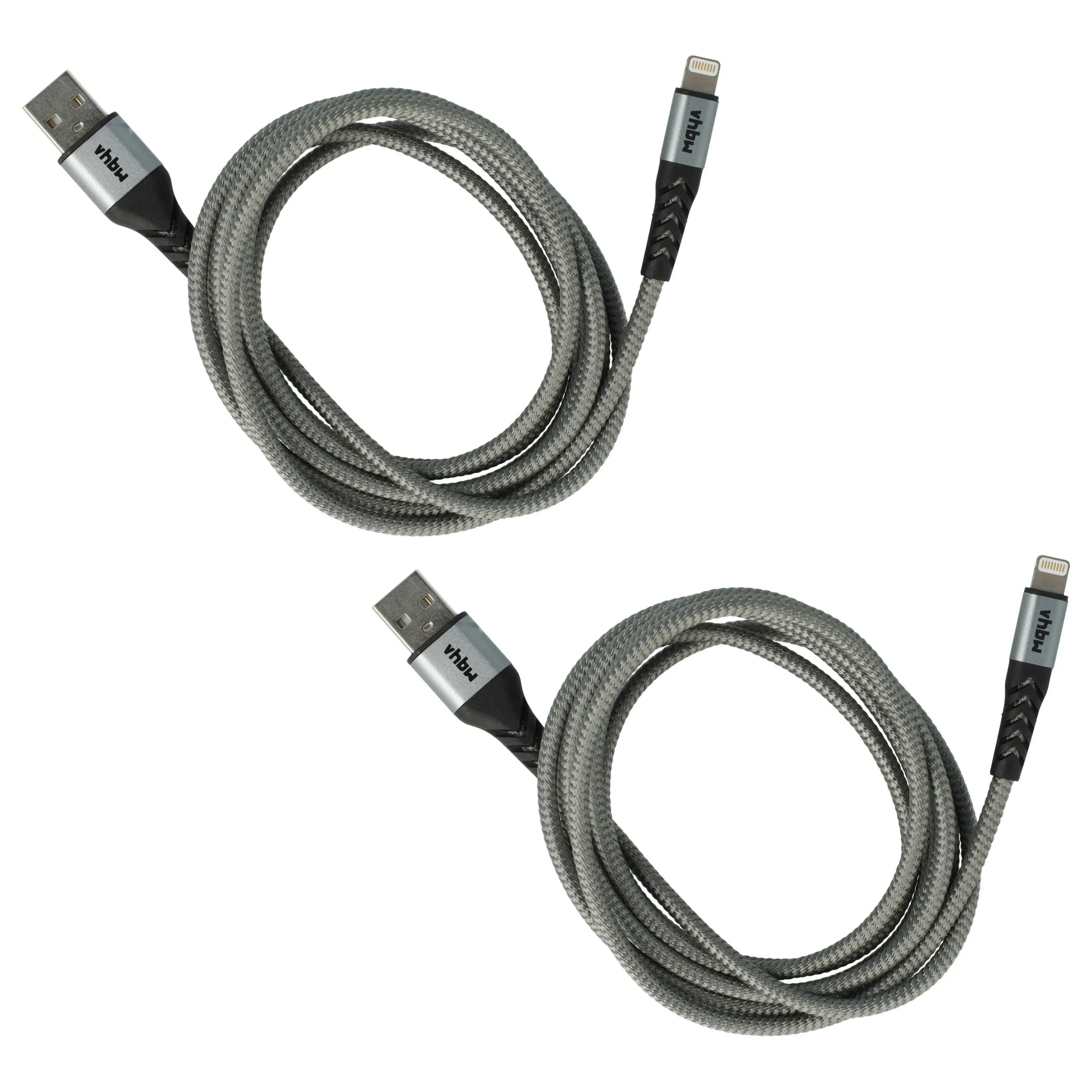 2x Câbles Lightning vers USB A pour iOS Apple AirPods - noir / gris, 180cm