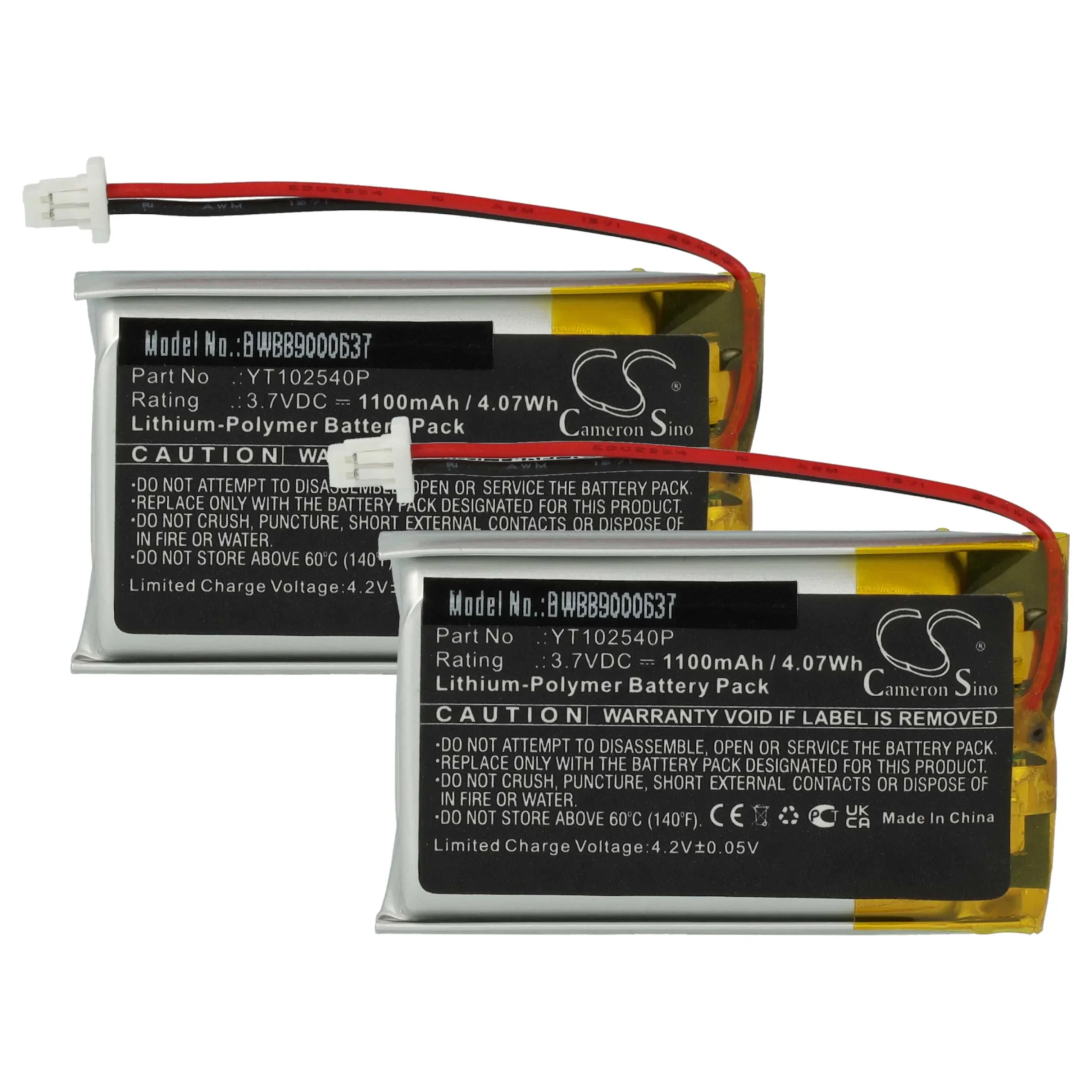 Batterie (2 pcs.) remplace Sena YT102540P casque audio Sena - 1100mAh 3,7V Li-polymère