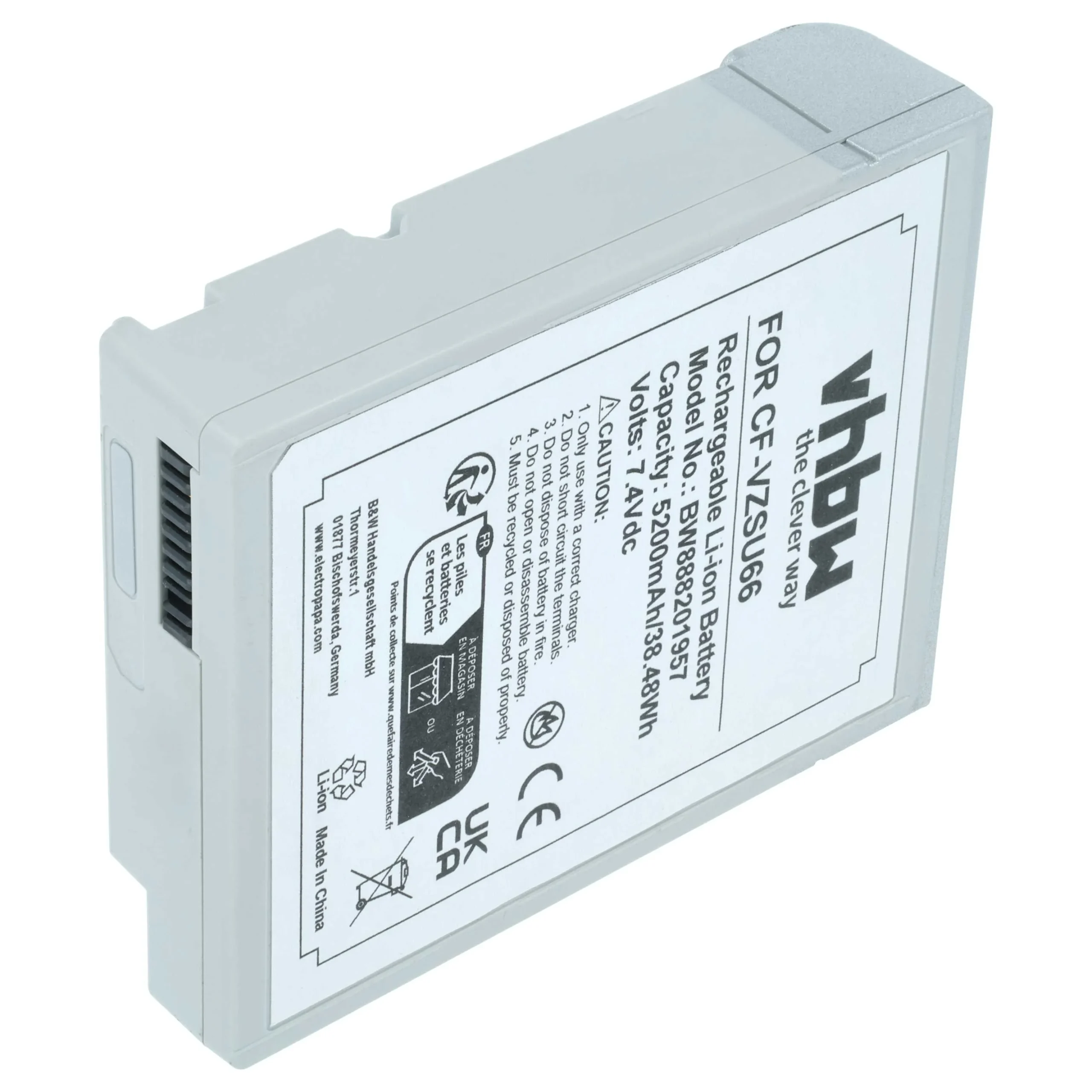 Batterie remplace Panasonic CF-VZSU66U pour ordinateur portable Panasonic- 5200mAh 7,4V Li-ion, noir