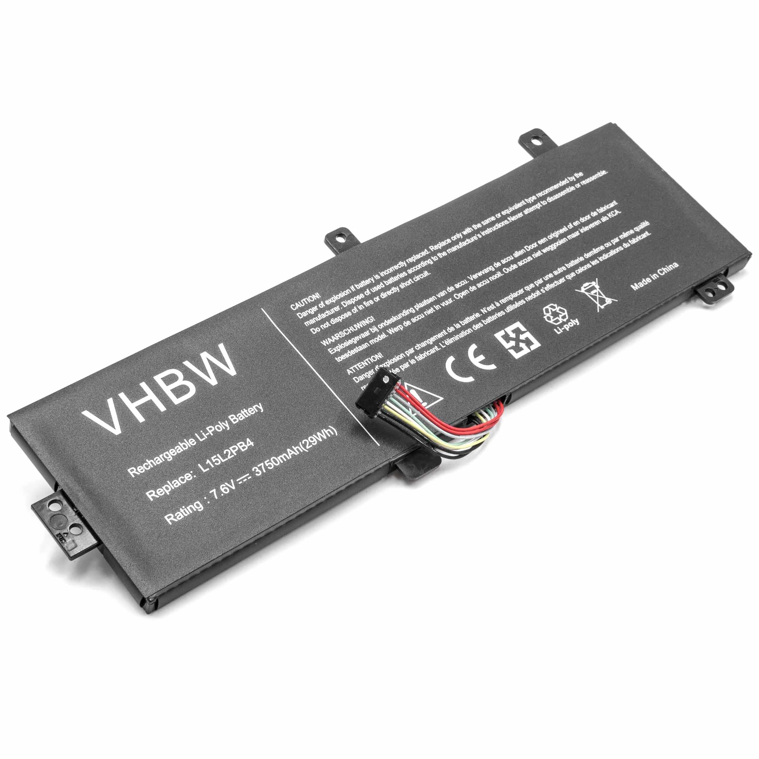 Batterie remplace Lenovo 5B10K87720 pour ordinateur portable Lenovo- 3750mAh 7,6V Li-polymère, noir
