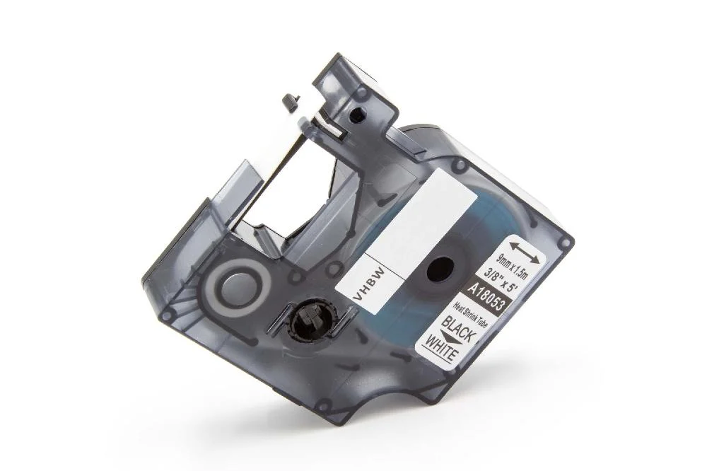 Cassette à ruban remplace Dymo 18053 - lettrage Noir ruban Blanc, plastique, thermorétractable, 9 mm