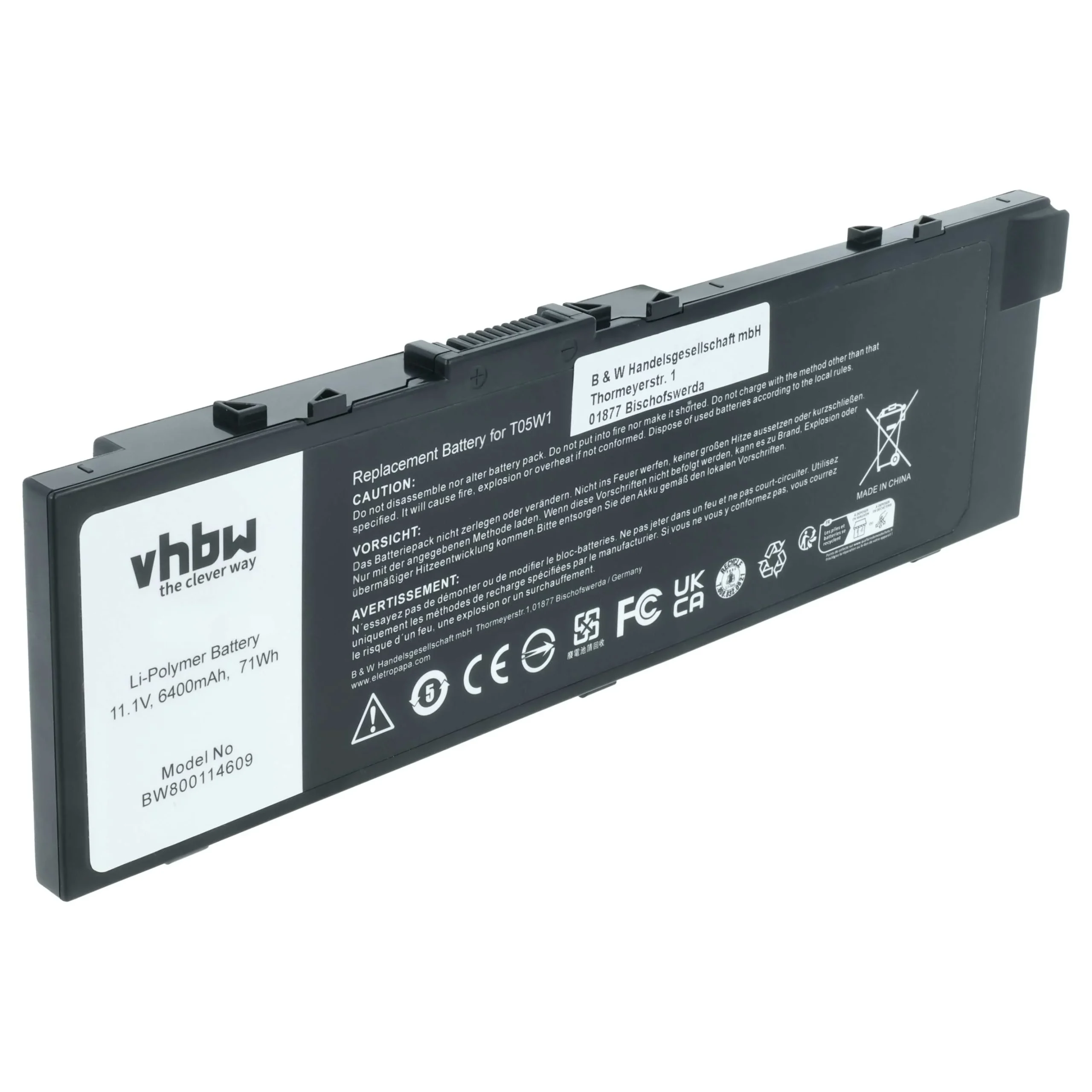 Batterie remplace Dell 1G9VM, 451-BBSB, 0FNY7 pour ordinateur portable Dell- 6400mAh 11,1V Li-polymère, noir
