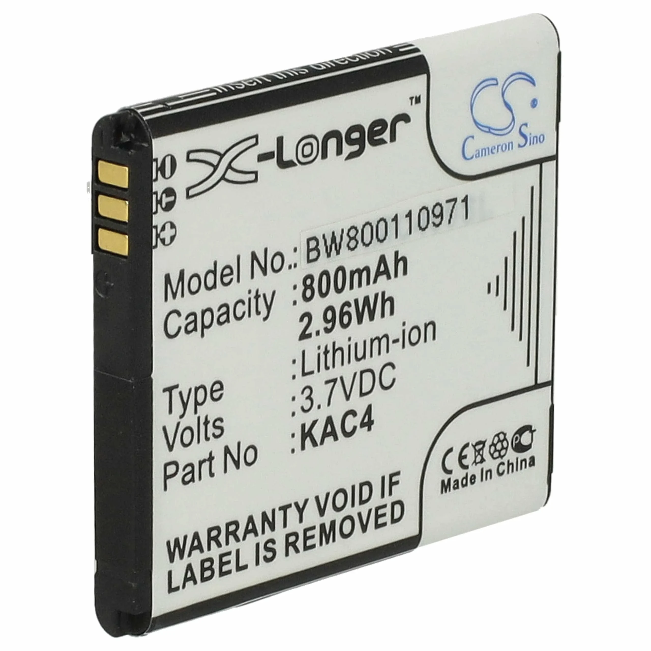 Batterie remplace KAC4, KAC4-AAABD008954 téléphone portable Kazam - 800mAh 3,7V Li-ion