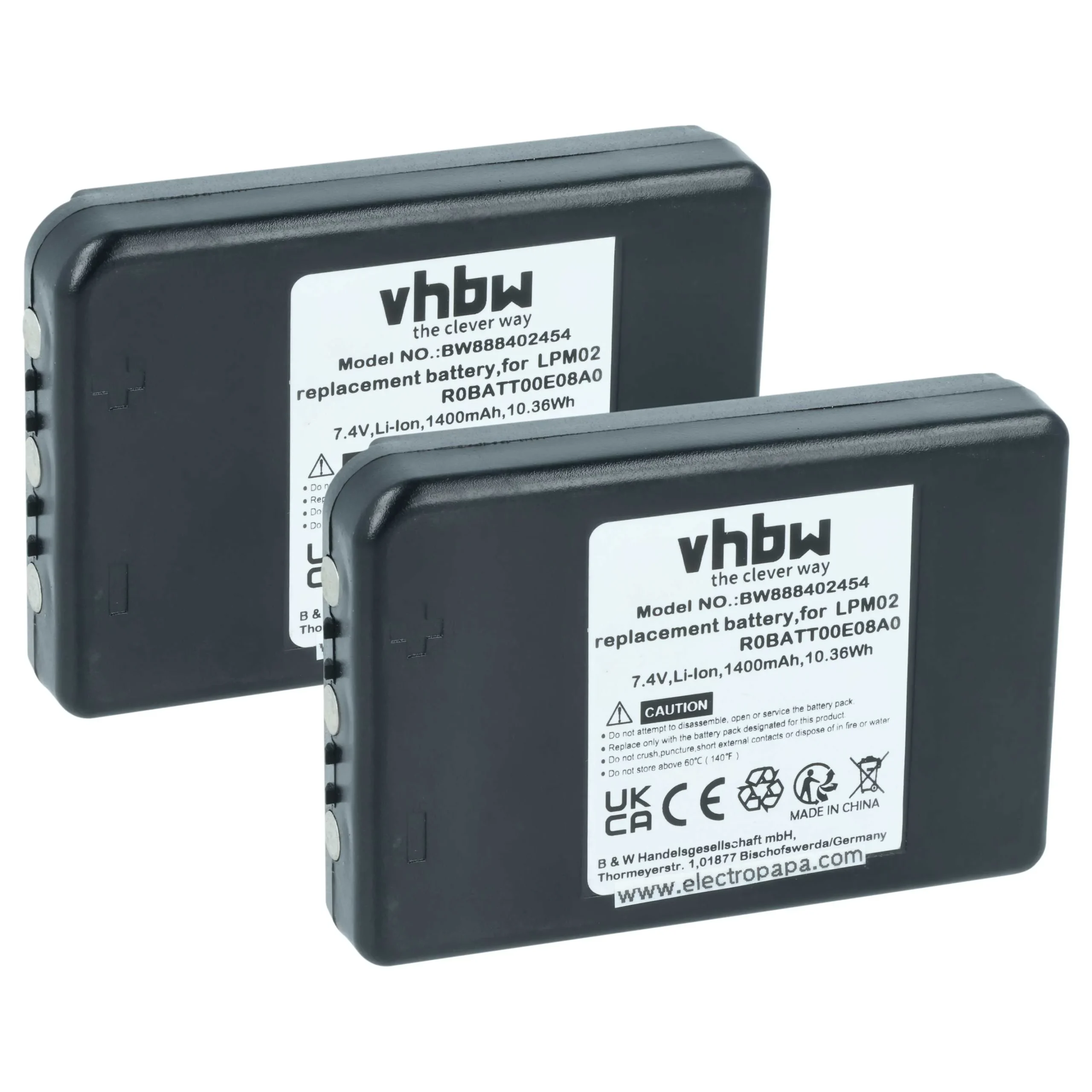 Batterie (2 pièces) remplace Autec R0BATT00E08A0, LPM02 - 1400mAh 7,4V Li-ion