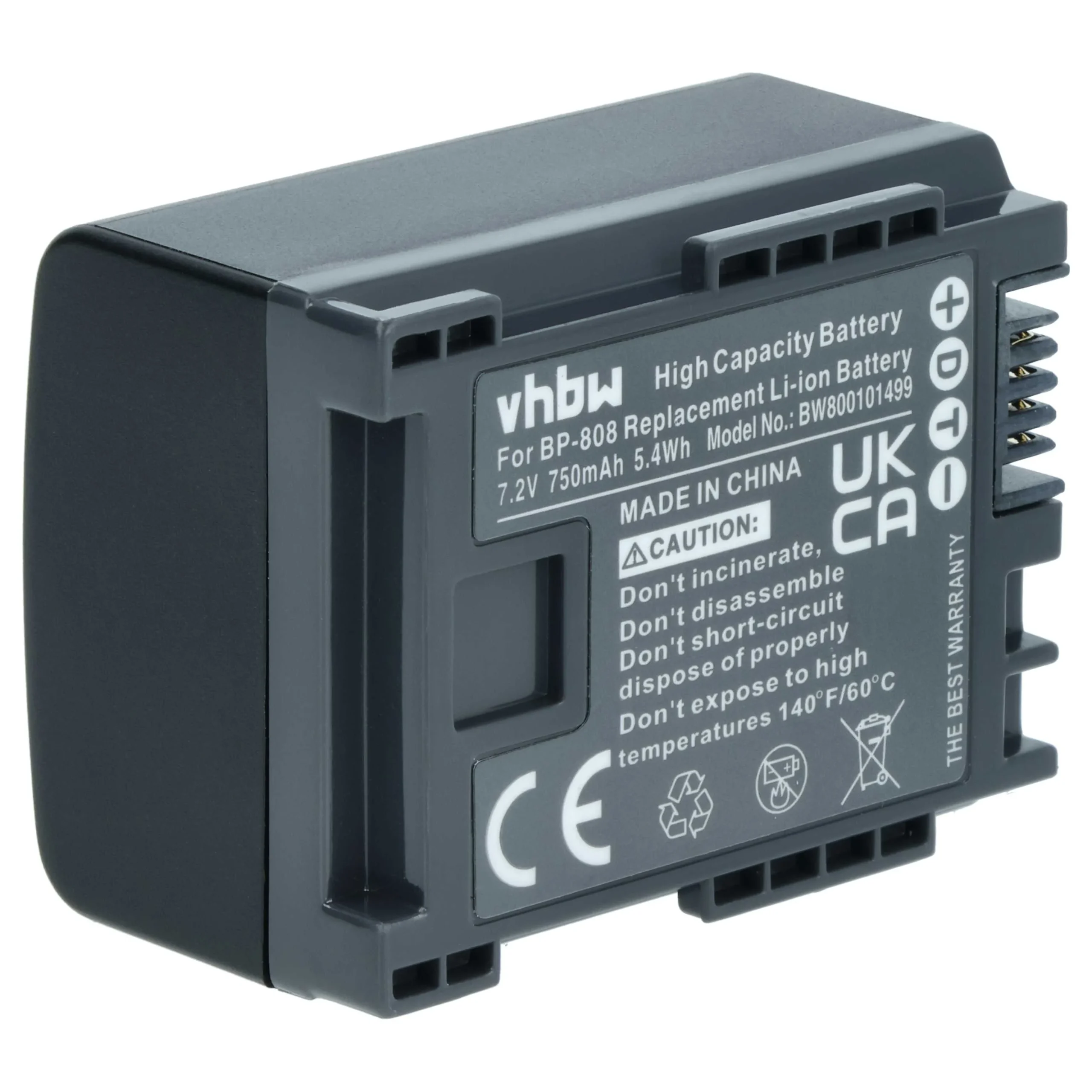 Batterie remplace Canon 2740B002, BP-808 pour caméscope Canon- 750mAh 7,2V Li-ion avec puce