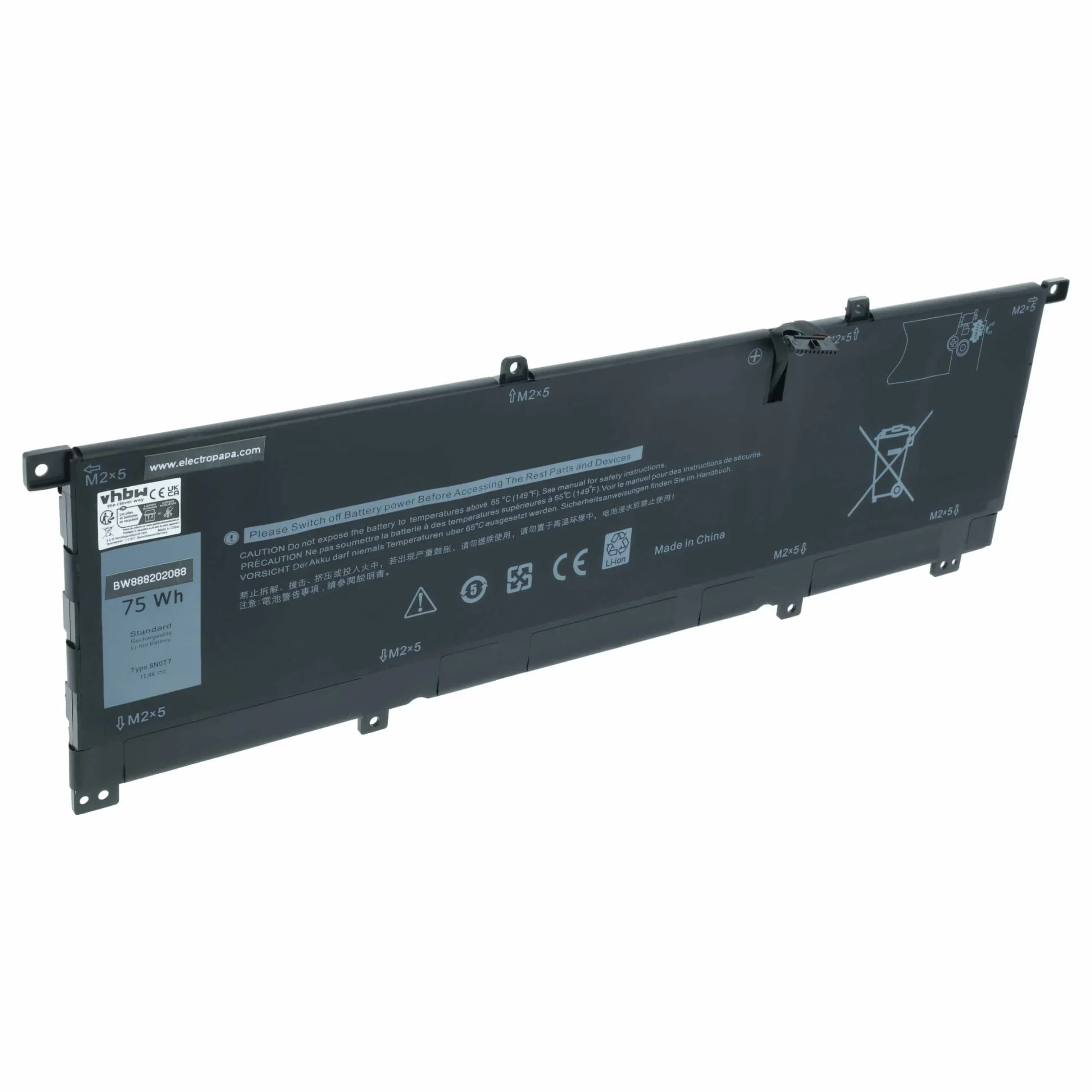 Batterie remplace Dell 8N0T7, FW8KR, 0TMFYT pour ordinateur portable Dell- 6500mAh 11,4V Li-polymère, noir