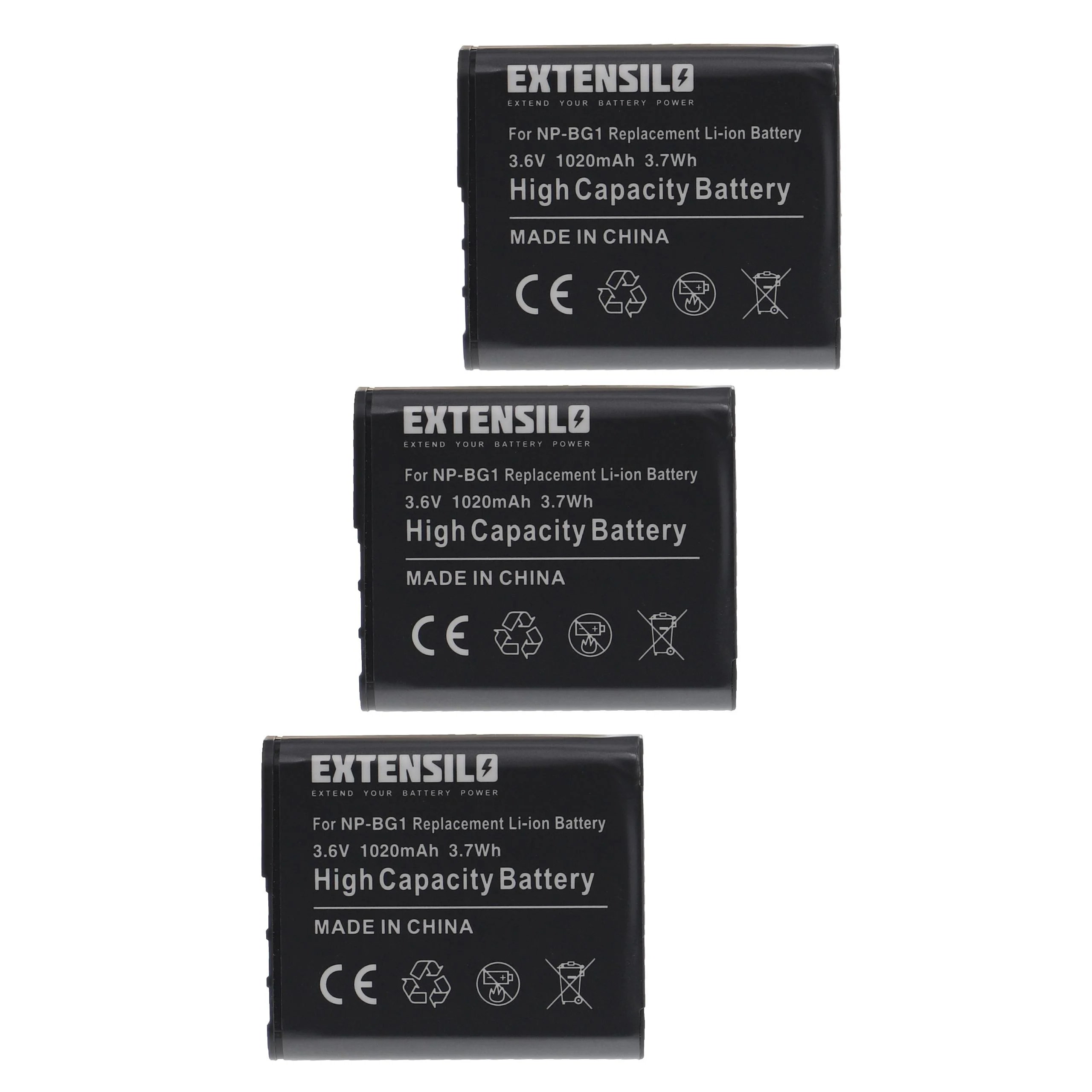 3x Batteries remplace Sony NP-BG1, NP-FG1 pour appareil photo Sony- 1020mAh 3,6V Li-ion