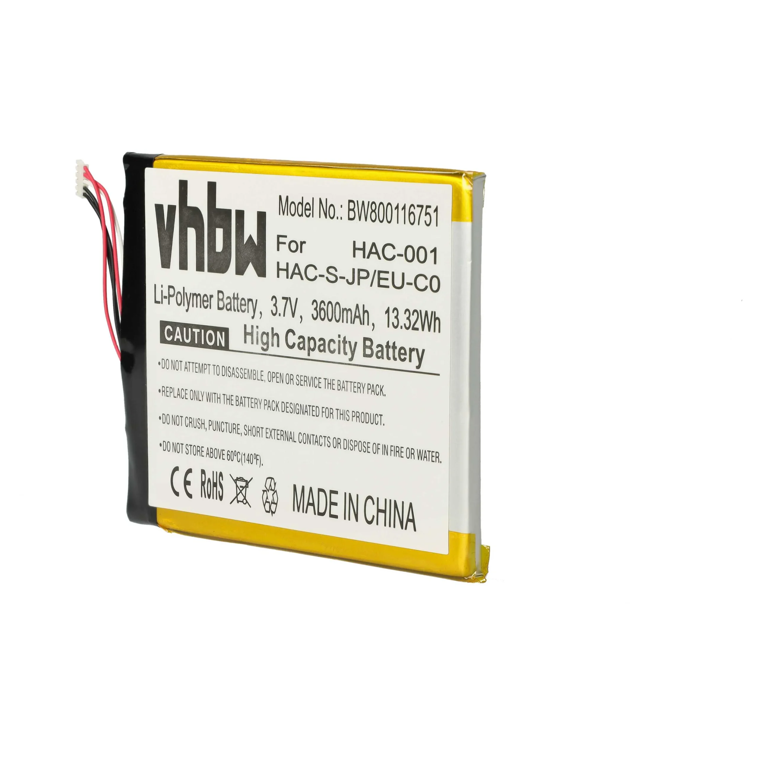 Batterie remplace Nintendo HAC-A-BPHAT-C0, HAC-003 console de jeux - 3600mAh 3,7V Li-polymère
