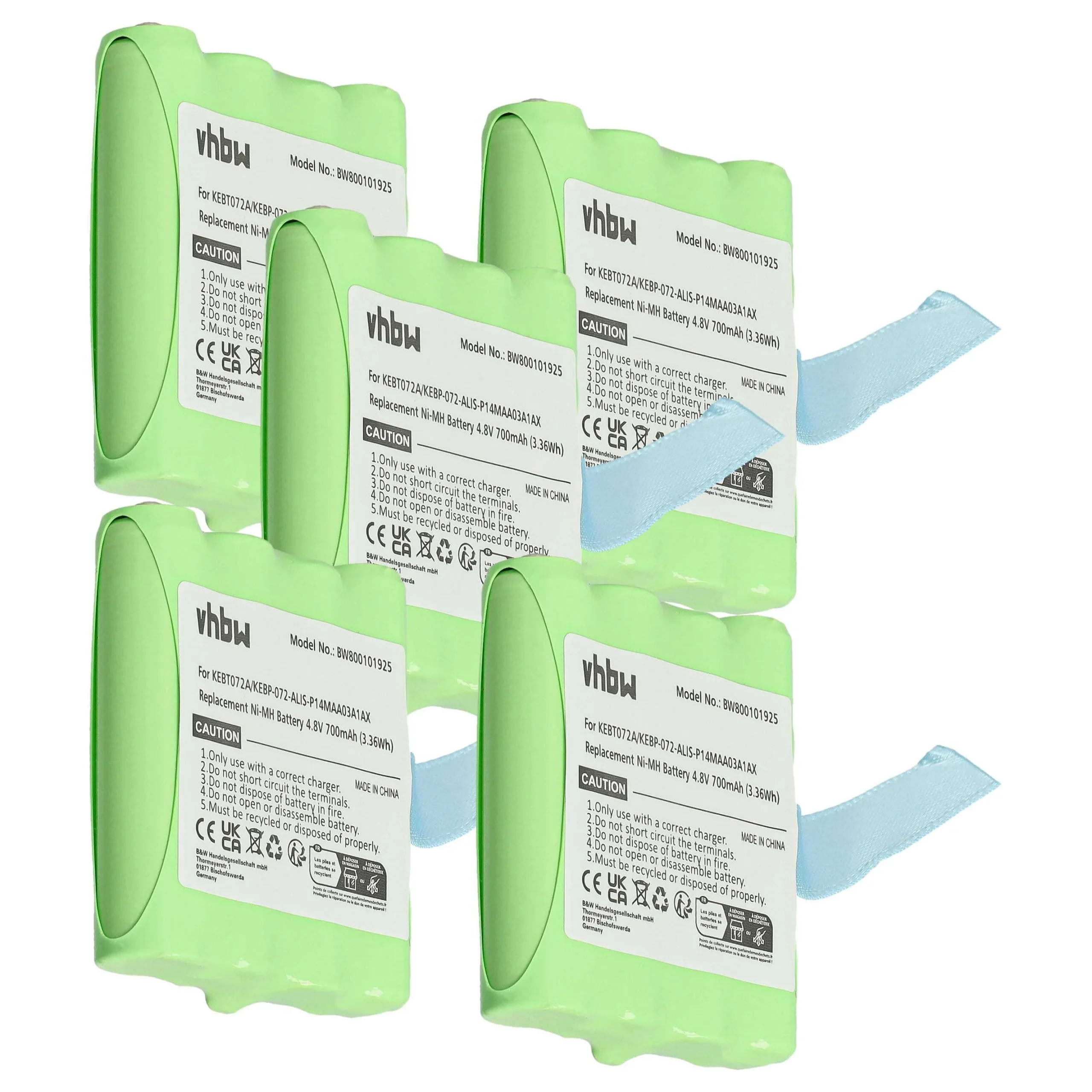 5x Batteries remplace Midland KEBT072A, BATT4R, BATT-4R pour radio talkie-walkie Switel- 700mAh 4,8V NiMH