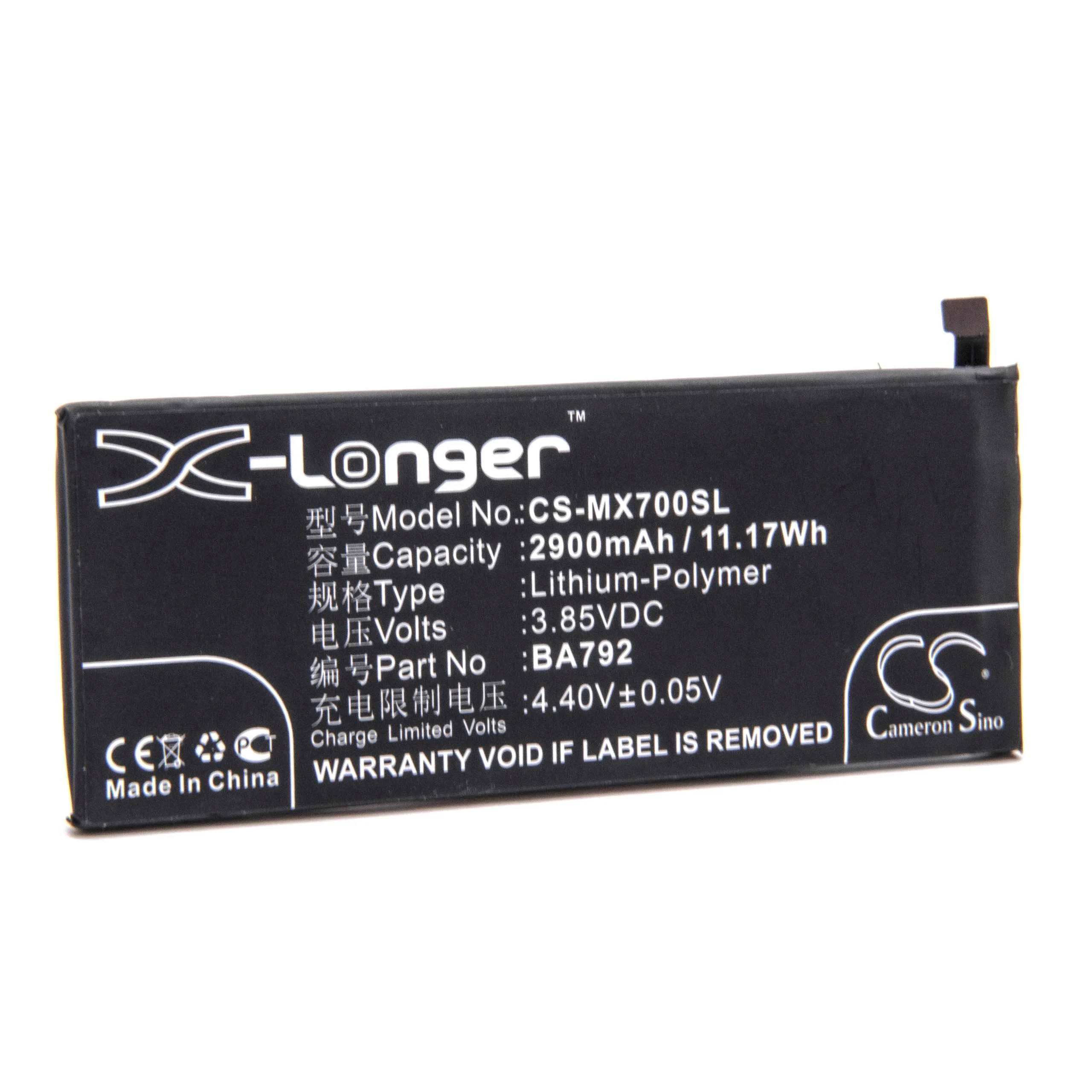 Batterie remplace Meizu BA792, BA791 téléphone portable Meizu - 2900mAh 3,85V Li-polymère