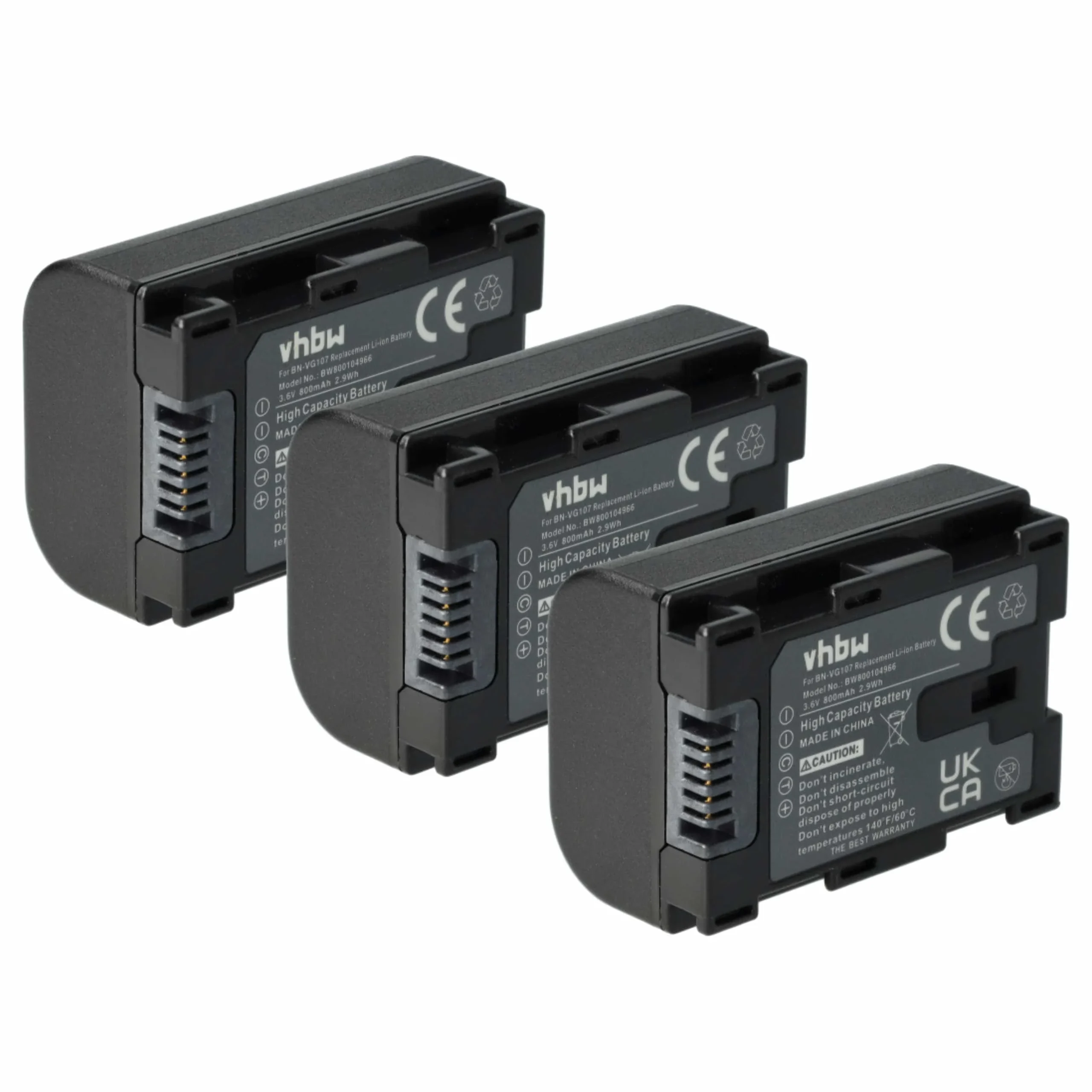 3x Batteries remplace JVC BN-VG107U, BN-VG107E, BN-VG107 pour caméscope JVC- 800mAh 3,6V Li-ion avec puce