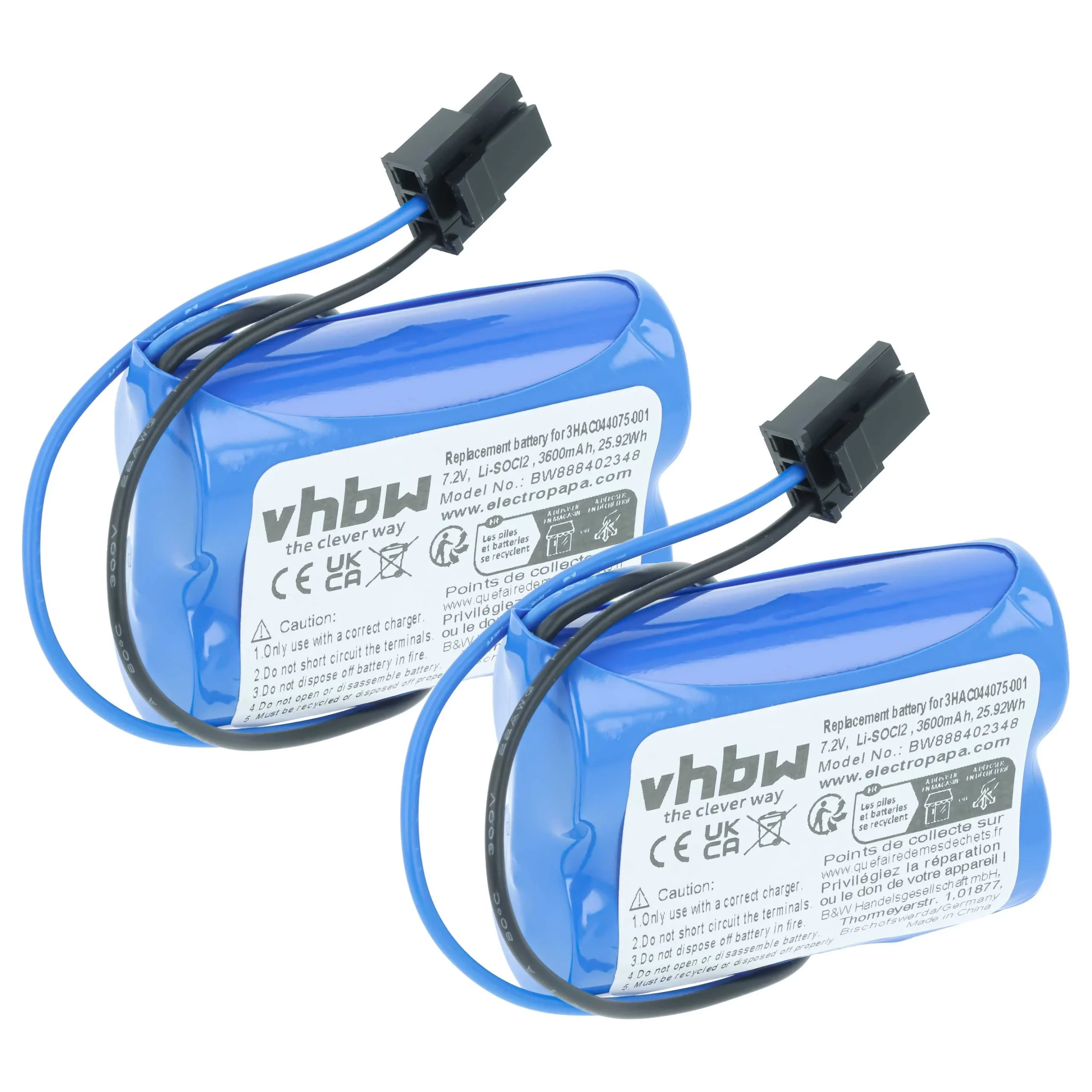 Pile (2 pcs.) remplace ABB 3HAC044075-001/01, 3HAC044075-001 pour robot industriel ABB - 3600mAh 7,2V Li-SOCl2