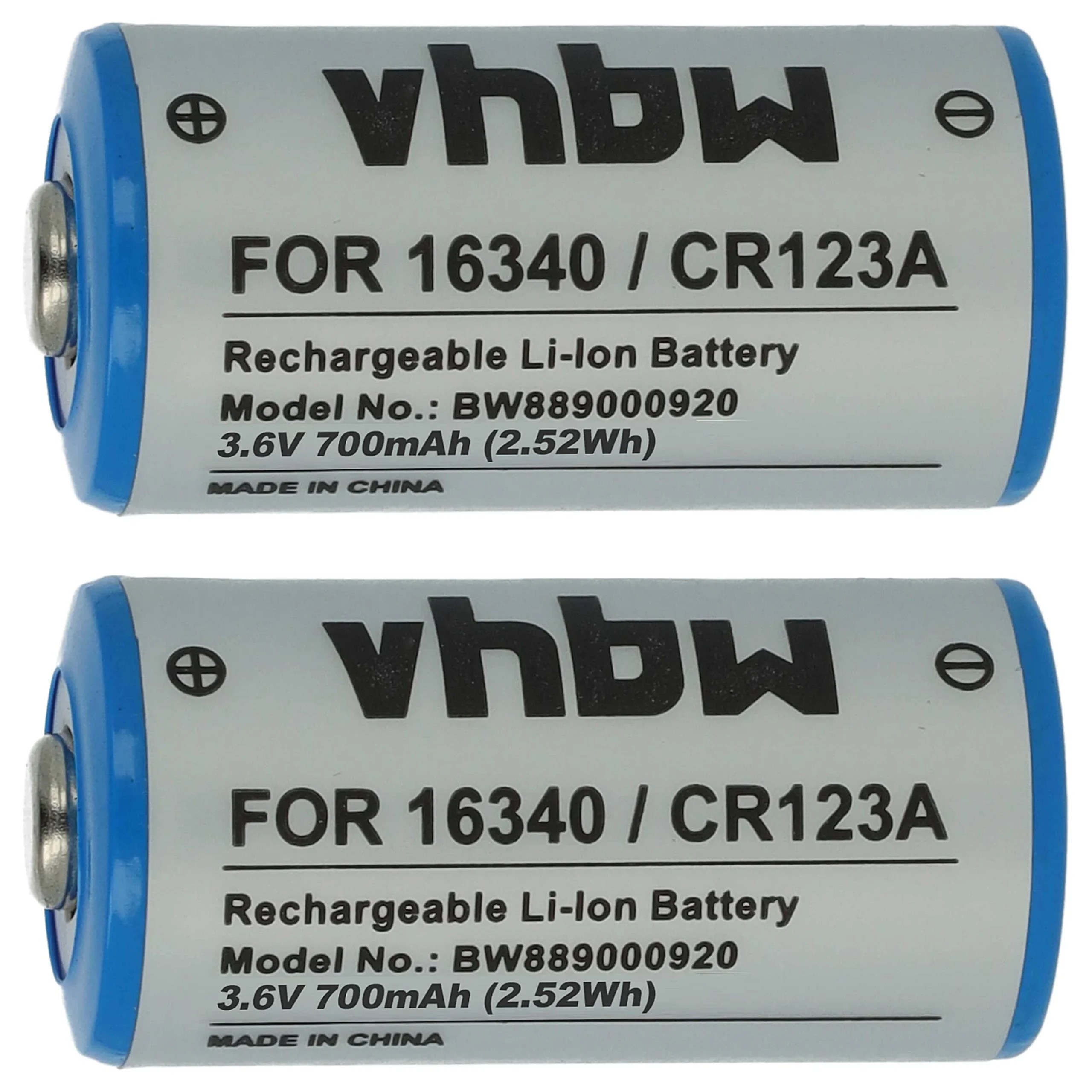 Batterie (2 pcs.) remplace 16340, DL123A, CR123R, CR17335, CR17345, CR123A - 700mAh 3,6V Li-ion, 1x cellules
