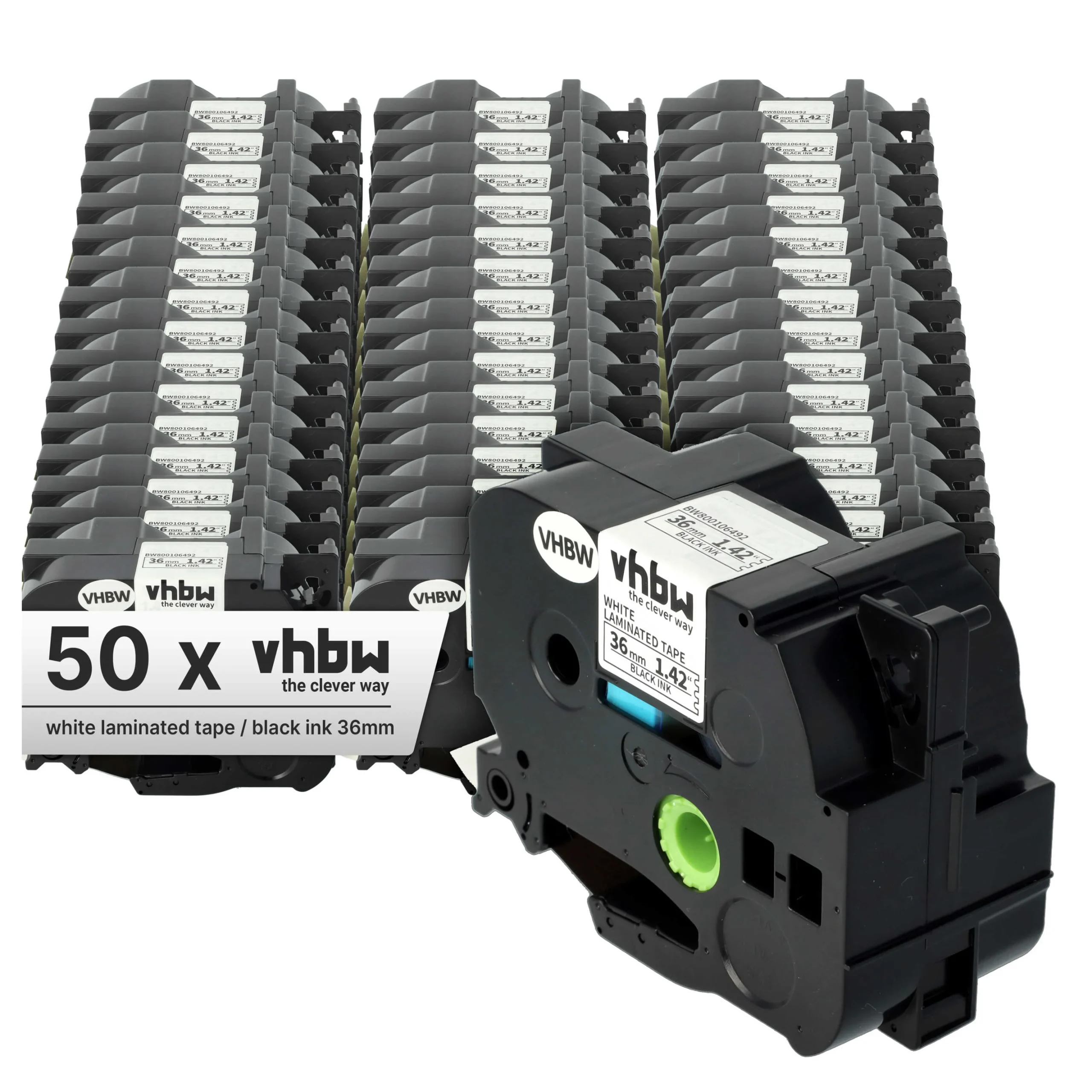 50x Cassettes à ruban remplacent Brother TZ-261, TZE-261 - 36mm lettrage Noir ruban Blanc, plastique
