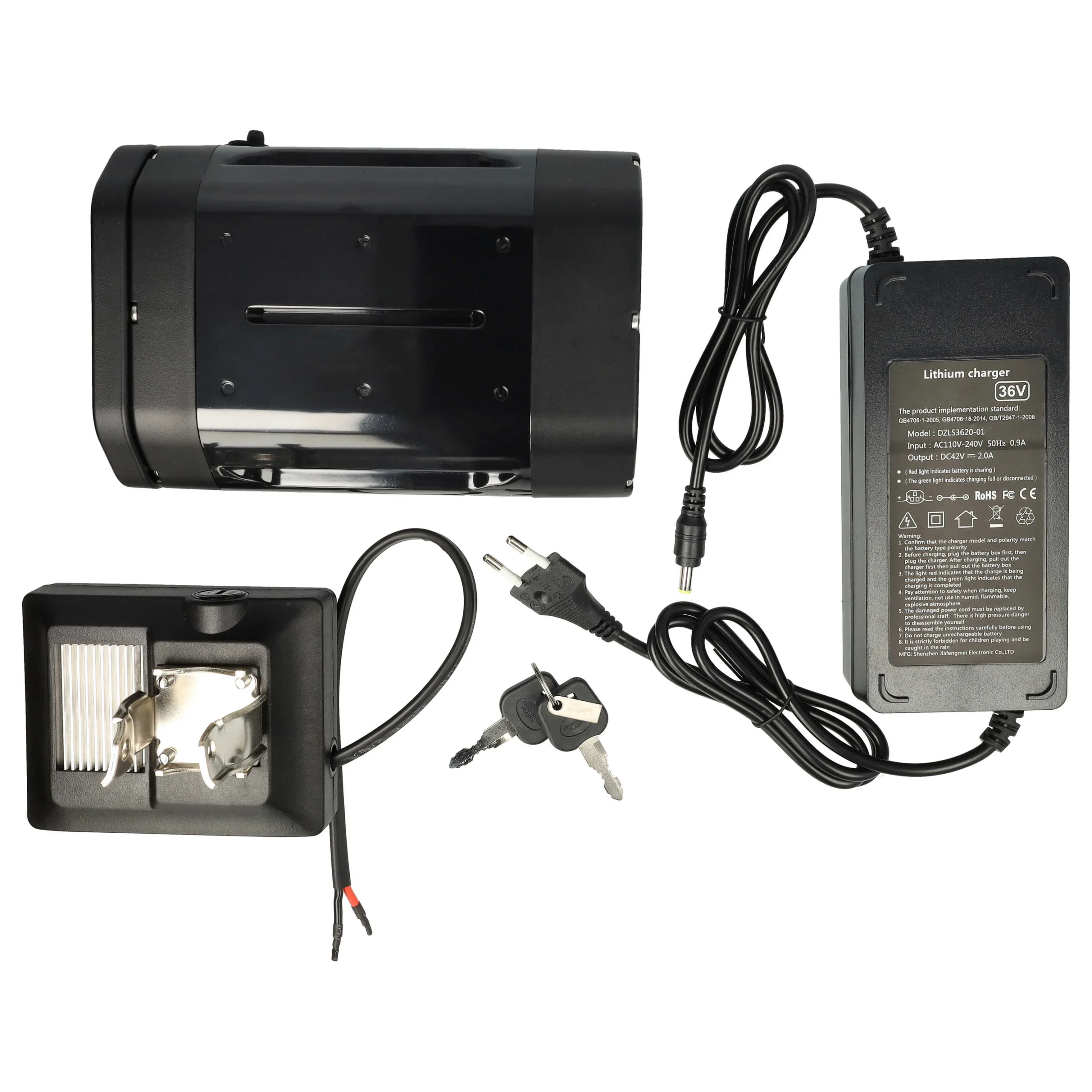 Batterie pour E-Bike AVE, BBF, Bergamonte Summerville, Bergsieger - 10Ah 36V Li-ion chargeur noir
