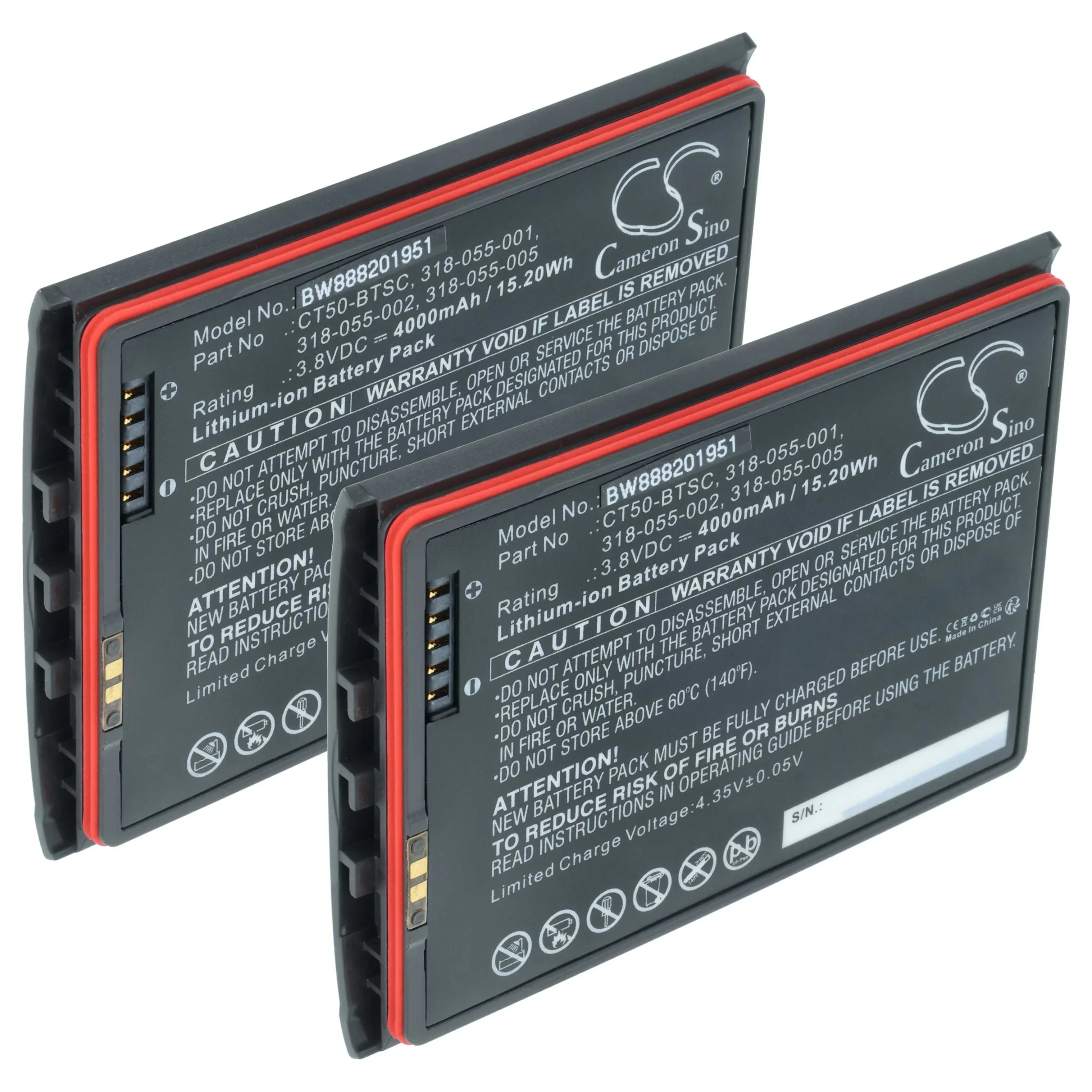 2x Batteries remplace Dolphin 318-055-001, 318-055-002 pour ordinateur de poche Dolphin - 4000mAh 3,8V Li-ion