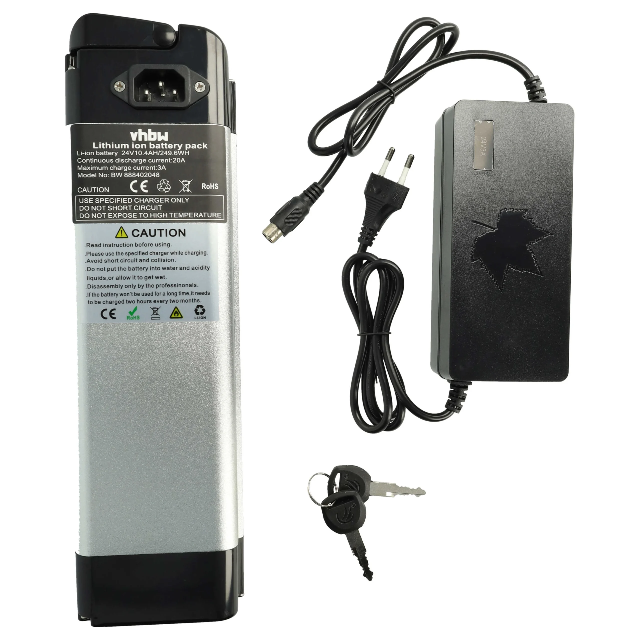 Batterie pour E-Bike jusque 2014 Rex, Prophete, Kreidler, Phylion - 10,4Ah 24V Li-ion chargeur noir / argenté