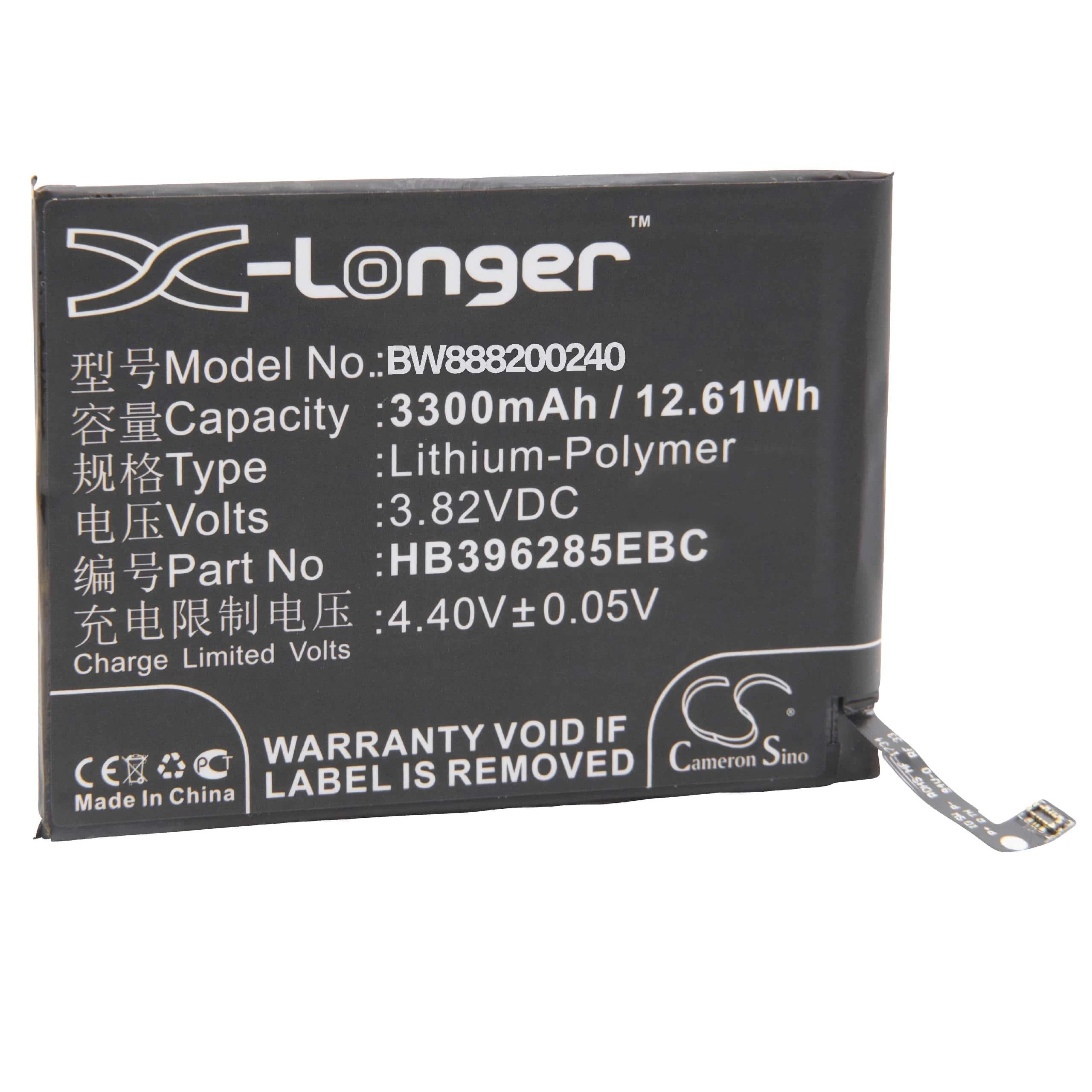 Batterie remplace Huawei HB396285EBC, HB396285ECW téléphone portable Huawei - 3300mAh 3,82V Li-polymère