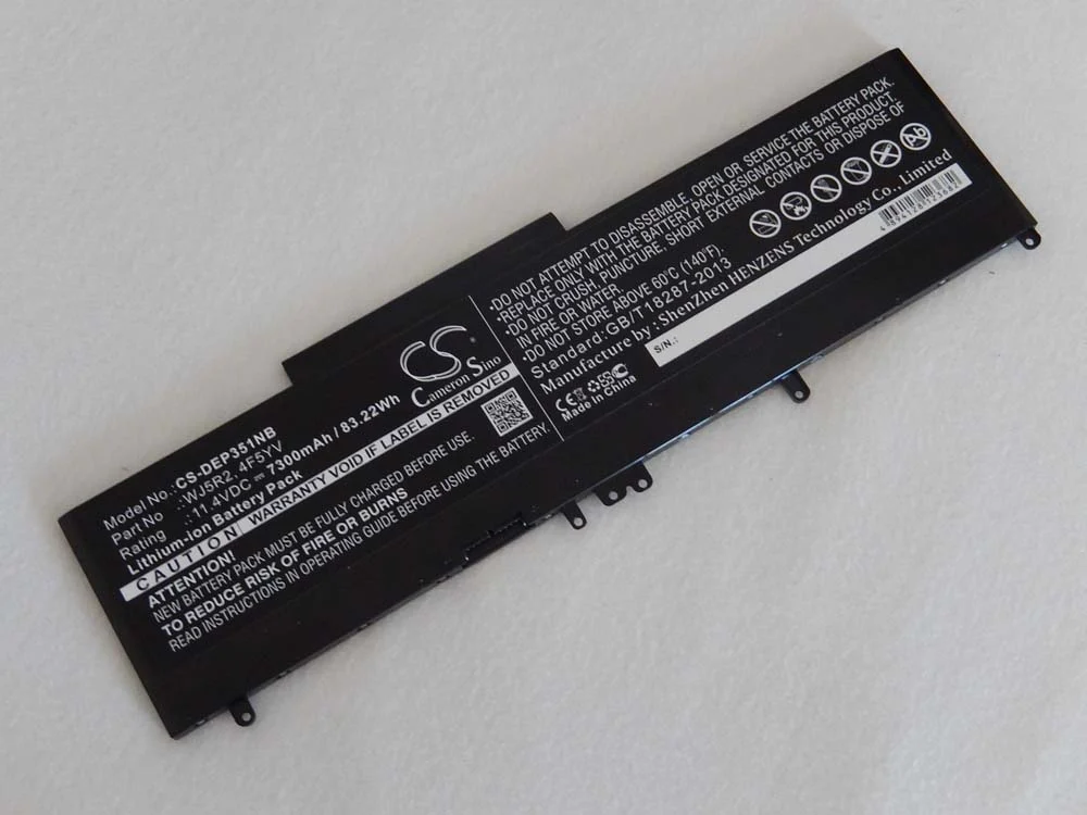 Batterie remplace Dell 4F5YV, WJ5R2 pour ordinateur portable Dell- 7300mAh 11,4V Li-ion, noir