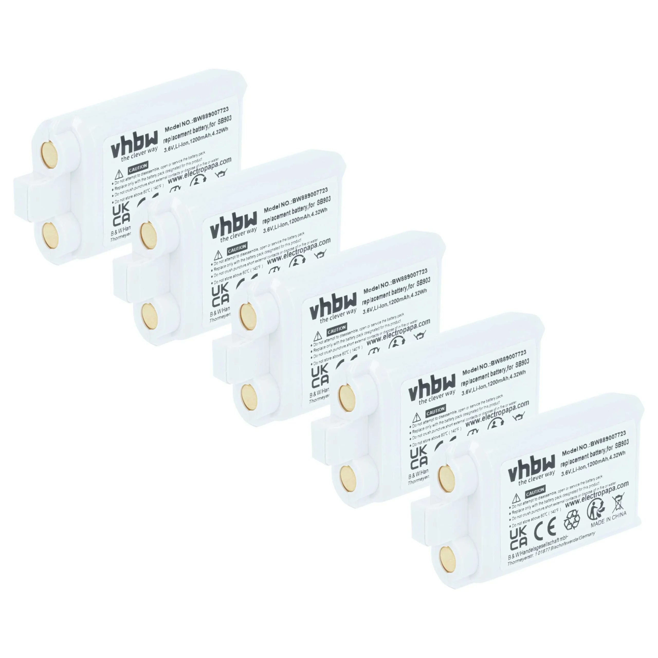 5x Batteries remplace Shure SB903 pour système radio numérique Shure - 1200mAh 3,7V Li-ion