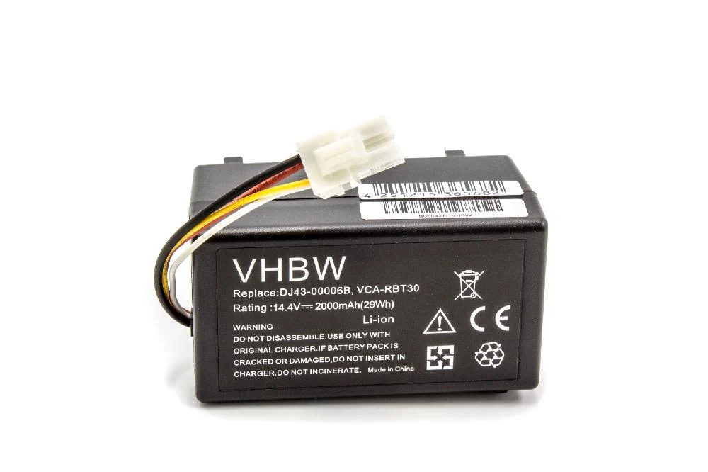 Batterie remplace Samsung DJ43-00006B, DJ43-00006A pour robot aspirateur Samsung - 2000mAh 14,4V Li-ion