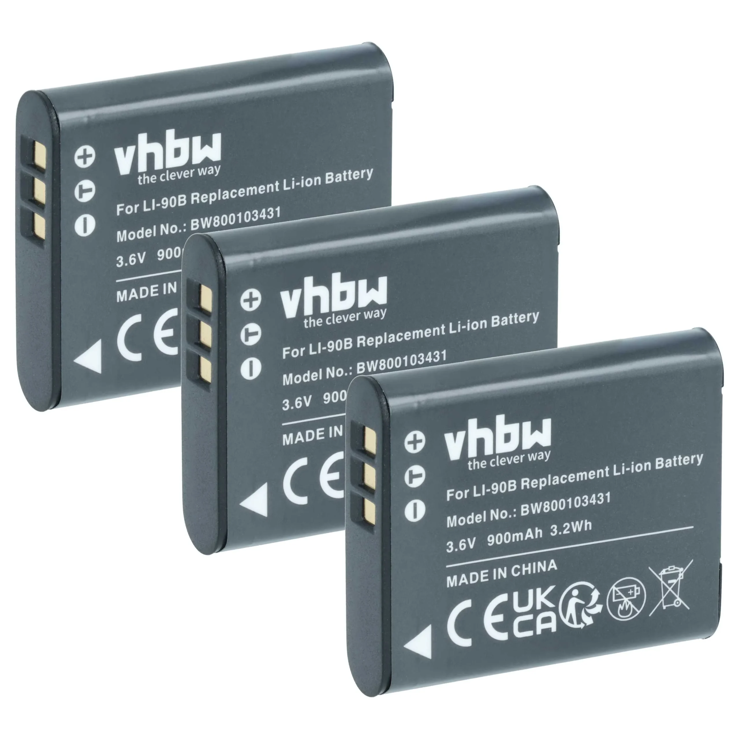 3x Batteries remplace Olympus Li-92B, Li-90B pour appareil photo OM System- 900mAh 3,6V Li-ion