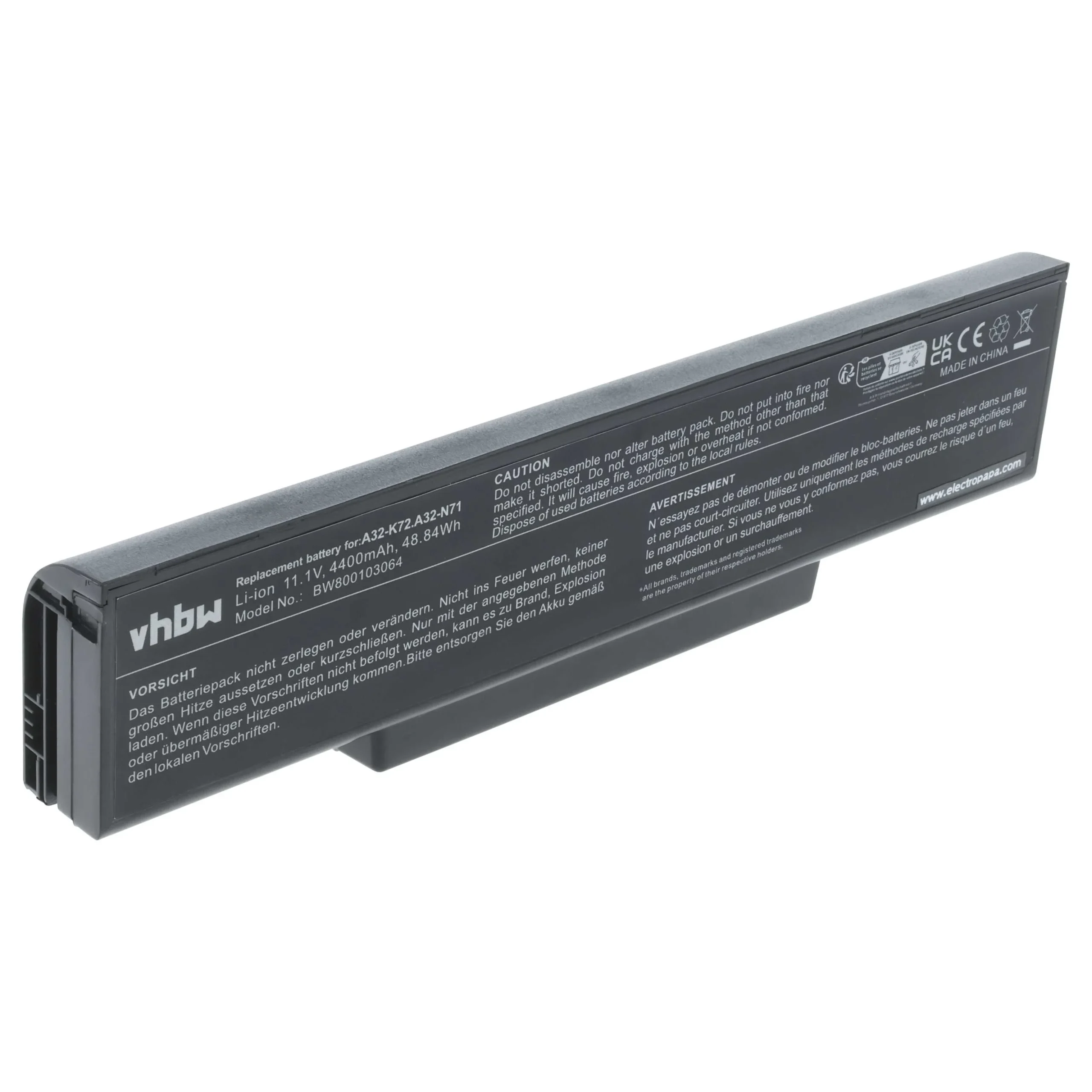 Batterie remplace Asus 70-NX01B1000Z, 70-NXH1B1000Z pour ordinateur portable Asus- 4400mAh 11,1V Li-ion, noir
