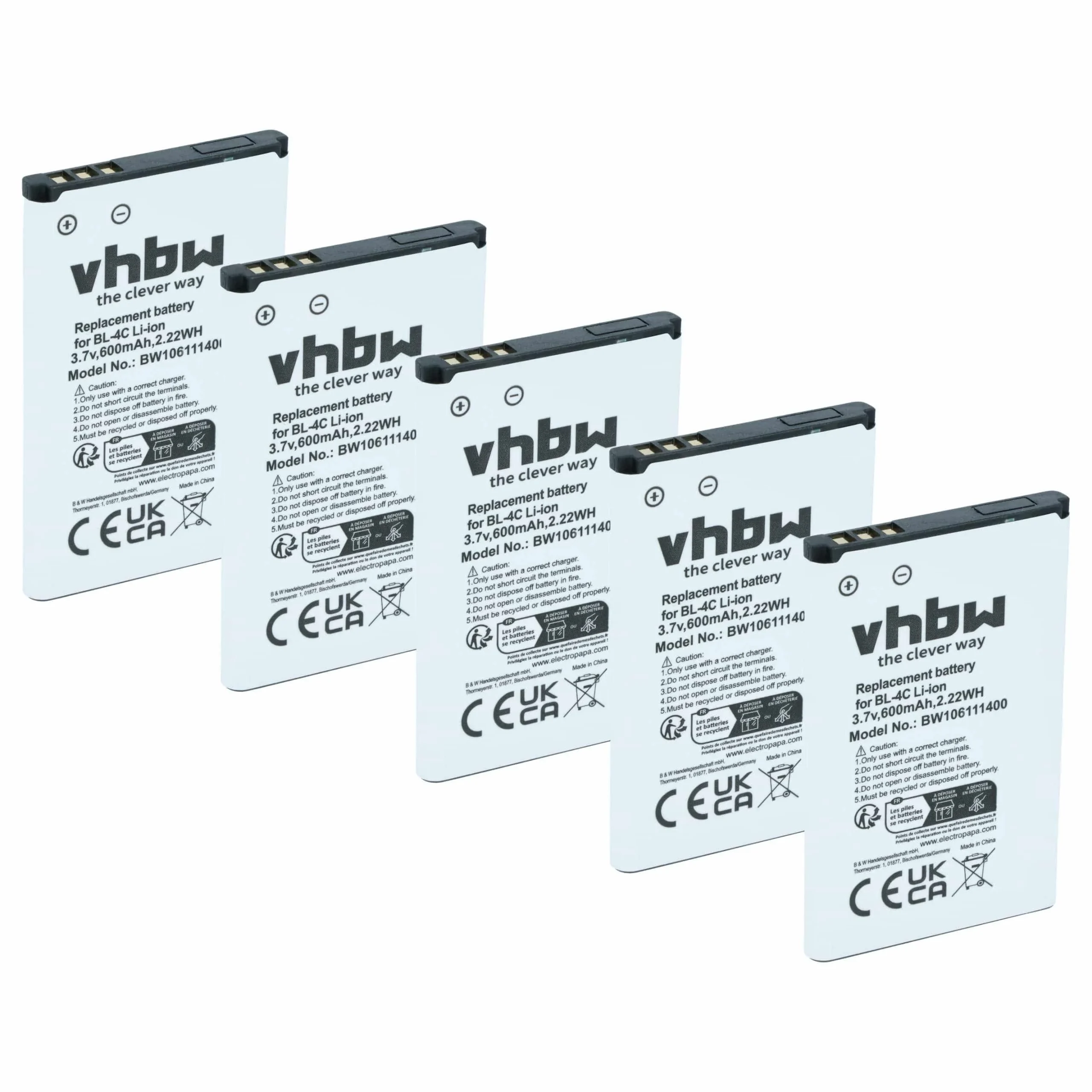 Batterie (5 pcs.) remplace Bea-fon C140/C240, EU001B téléphone portable Hyundai - 600mAh 3,7V Li-ion