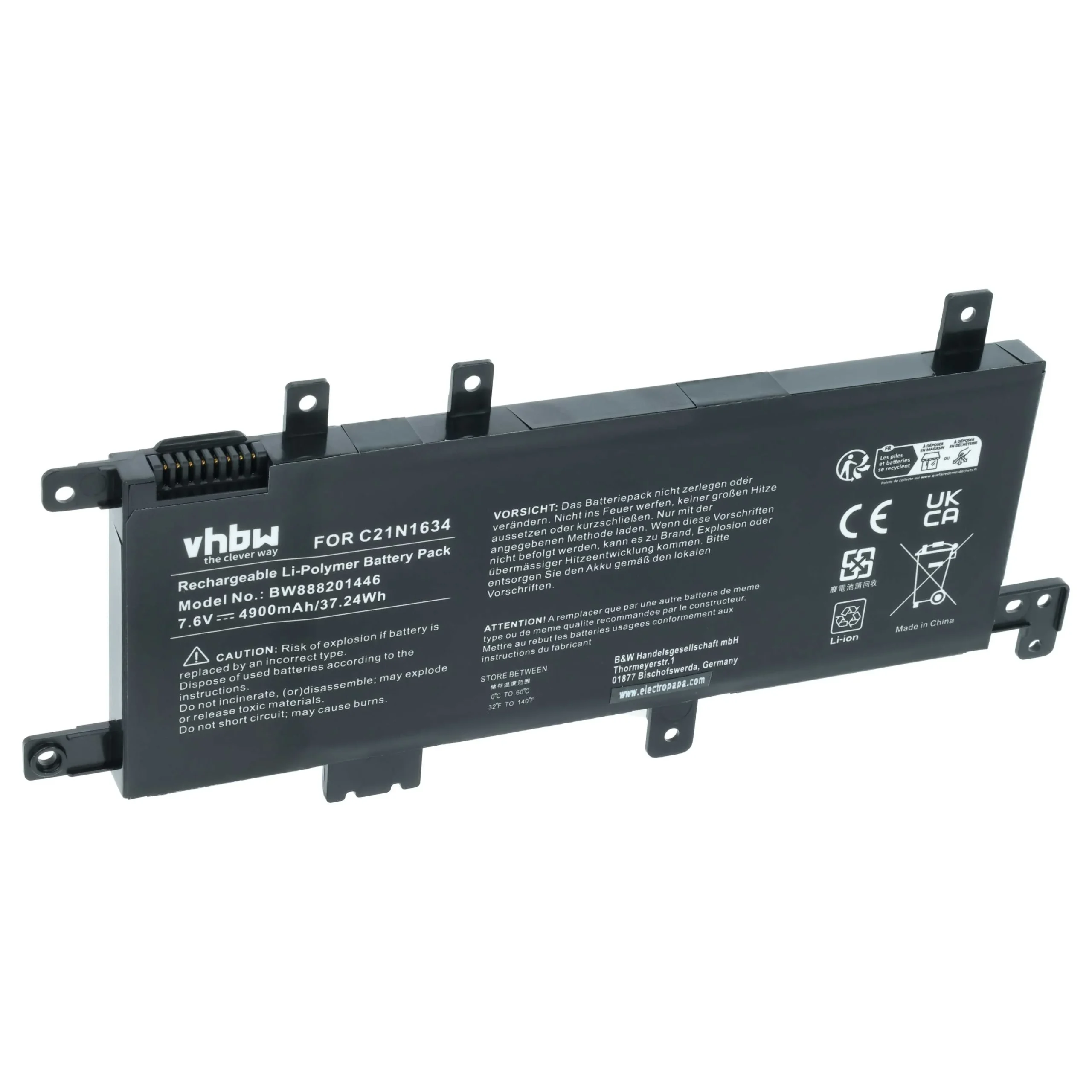 Batterie remplace Asus 0B200-02550000 pour ordinateur portable Asus- 4900mAh 7,6V Li-polymère, noir