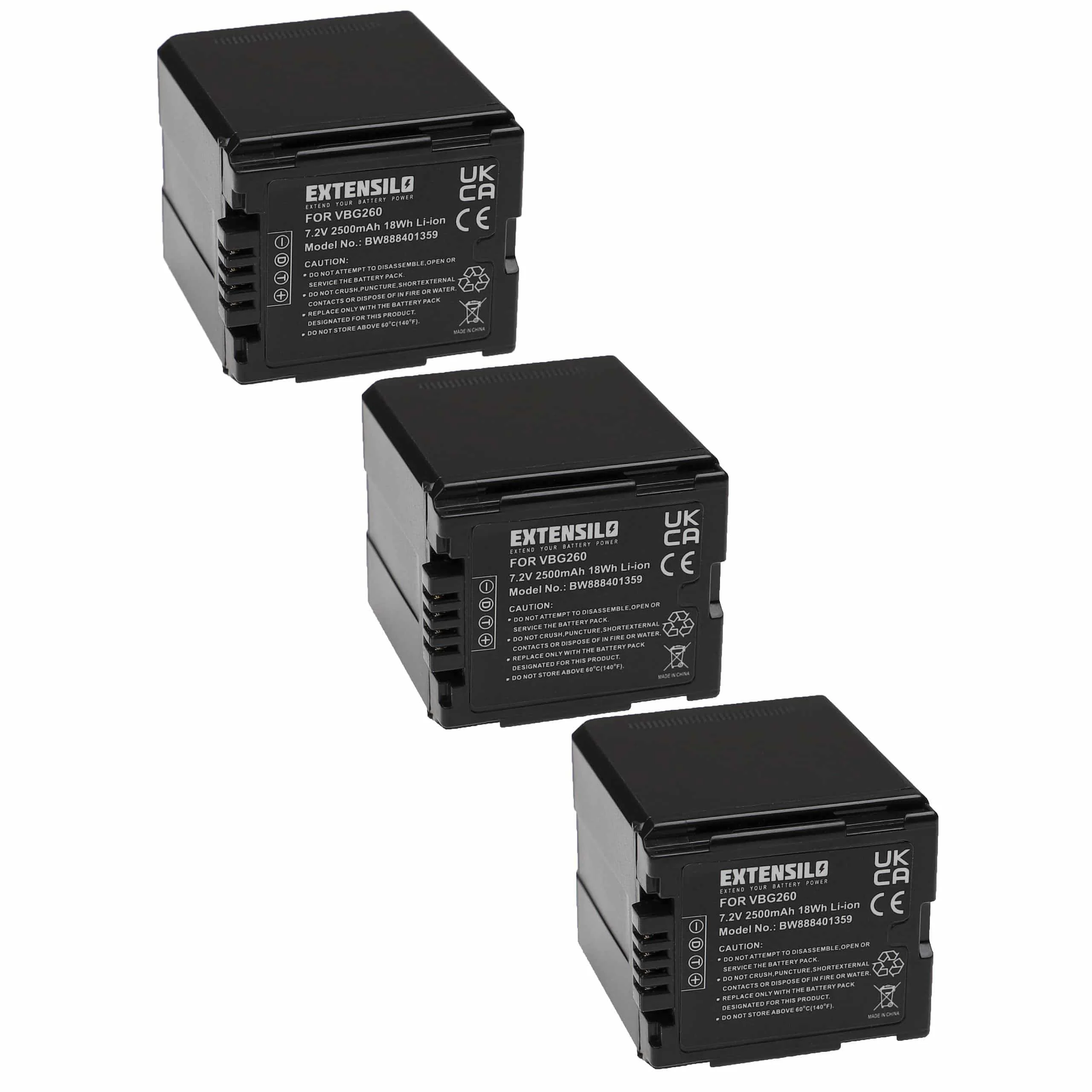 3x Batteries remplace Panasonic VW-VBG260 pour caméscope Panasonic- 2500mAh 7,2V Li-ion