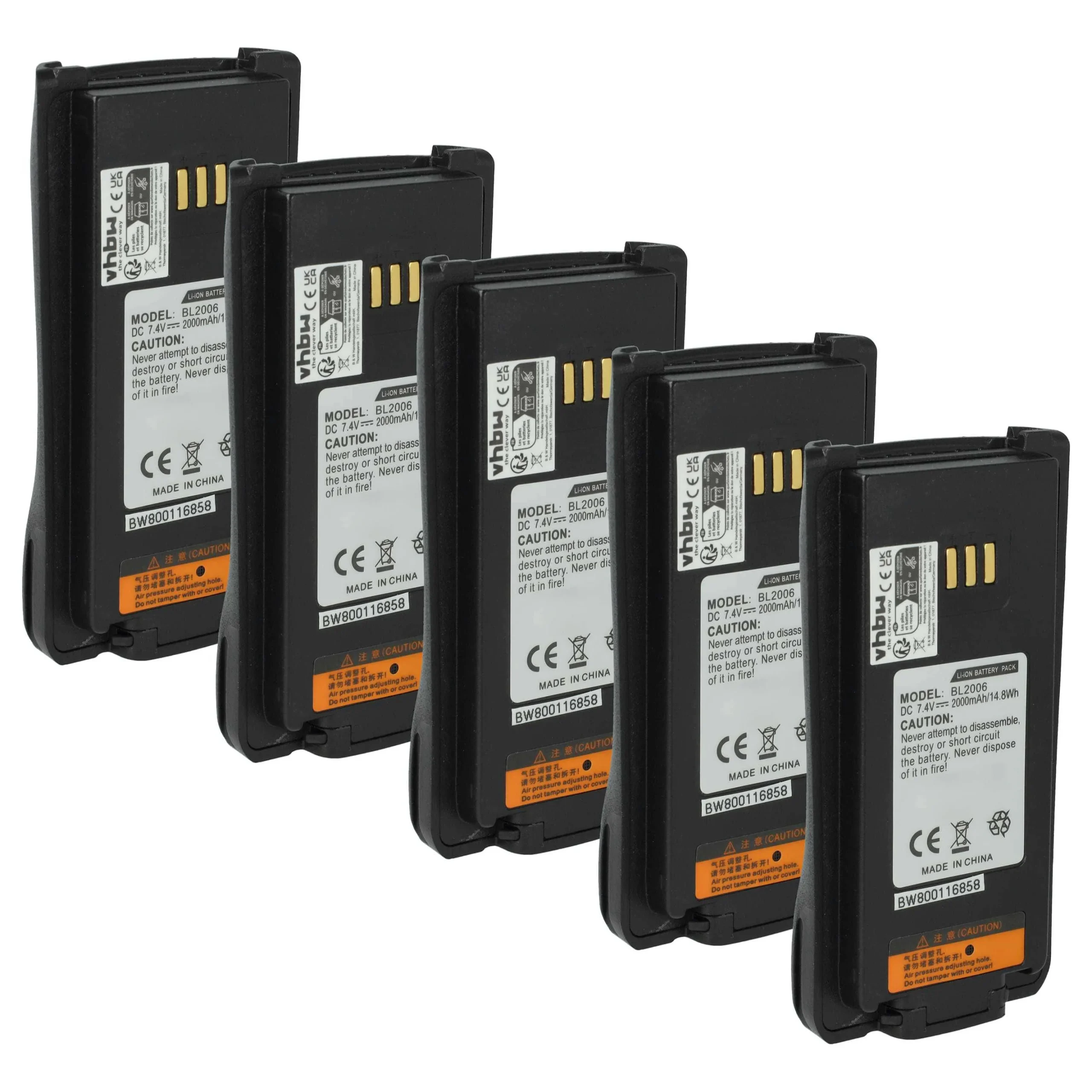 5x Batteries remplace Hyt BL2006Li, BL2008, BL2006 pour radio talkie-walkie Harris- 2000mAh 7,4V Li-ion