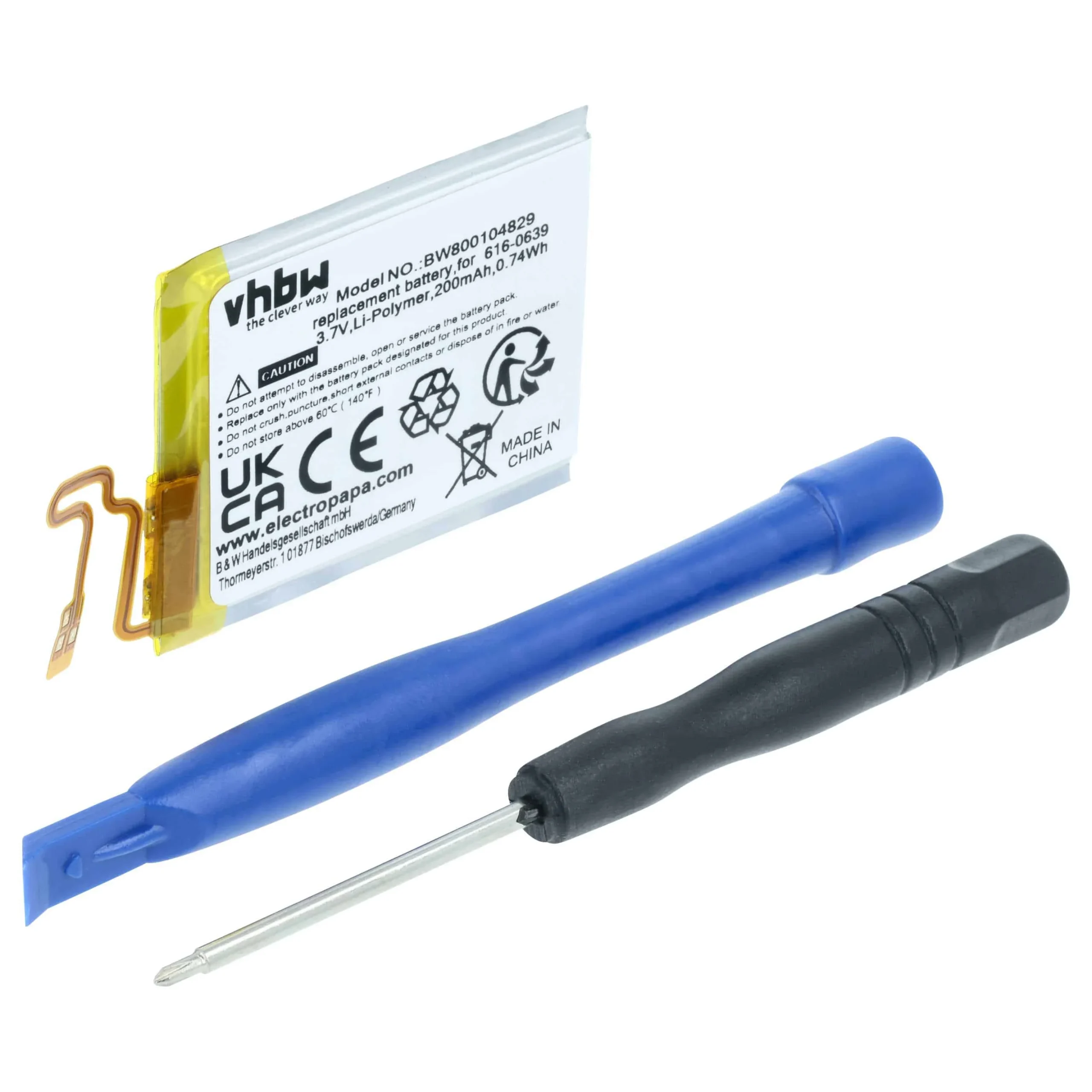 Batterie remplace Apple 616-0640, 616-0639 pour lecteur MP3 Apple - 200mAh 3,7V Li-polymère