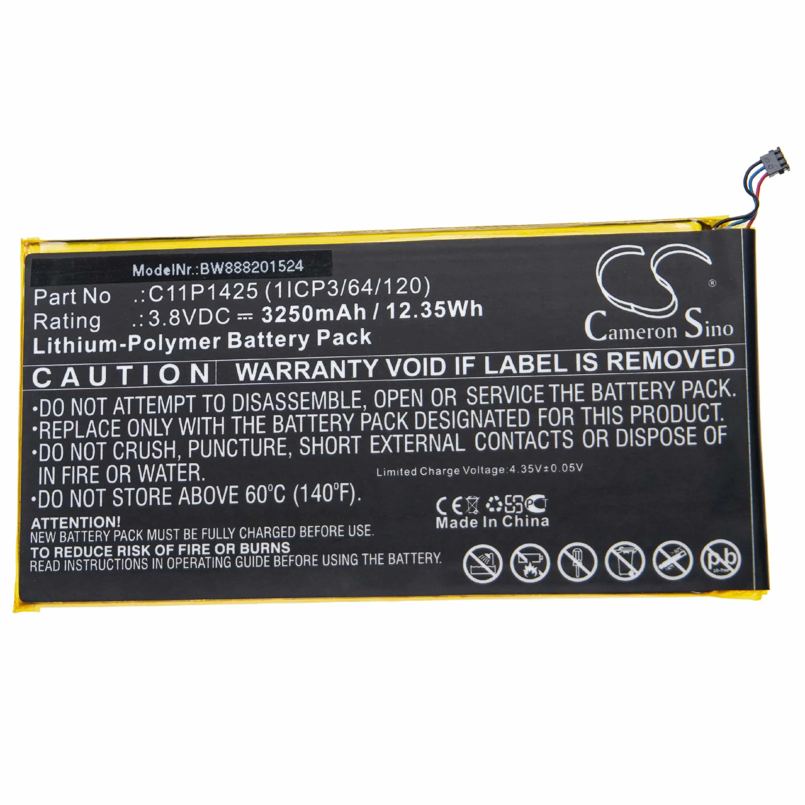 Batterie remplace Asus 0B200-01510100, C11P1425 (1ICP3/64/120) tablette - 3250mAh 3,8V Li-polymère