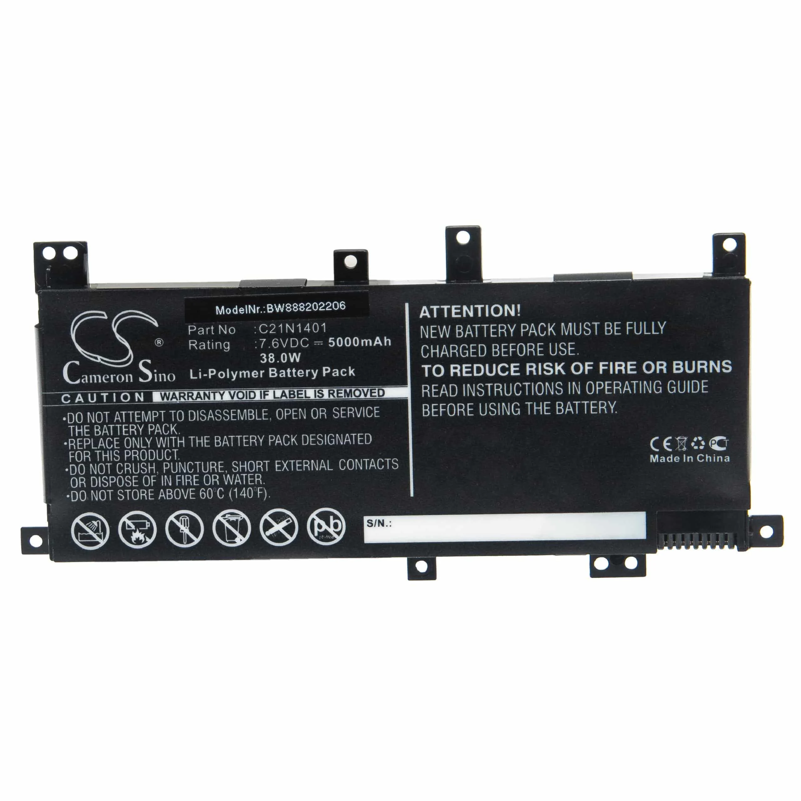 Batterie remplace Asus 0B200-01040000, 0B200-01040100 pour ordinateur portable Asus- 5000mAh 7,6V Li-polymère