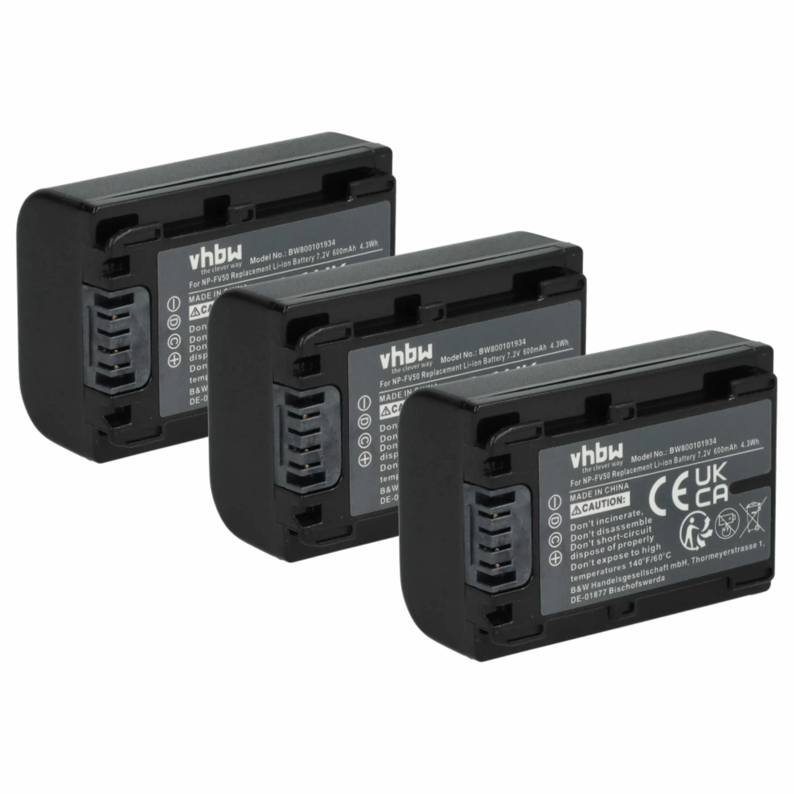 3x Batteries remplace Sony NP-FV40, NP-FV50, NP-FV30 pour caméscope Sony- 600mAh 7,2V Li-ion avec puce