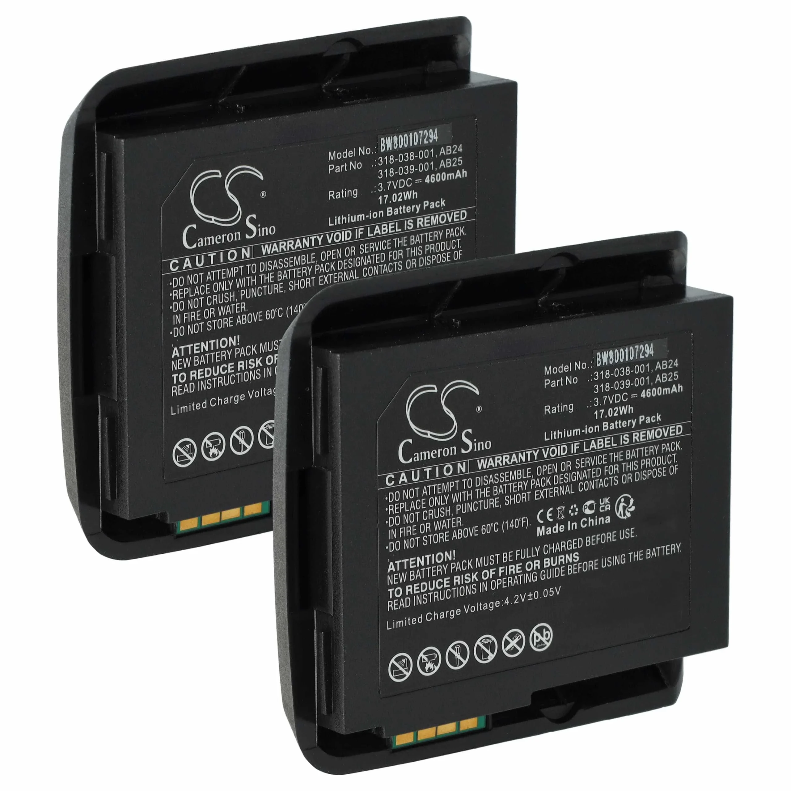 2x Batteries remplace Intermec 1015AB02, 318-038-001 pour scanner de code-barre Intermec - 4600mAh 3,7V