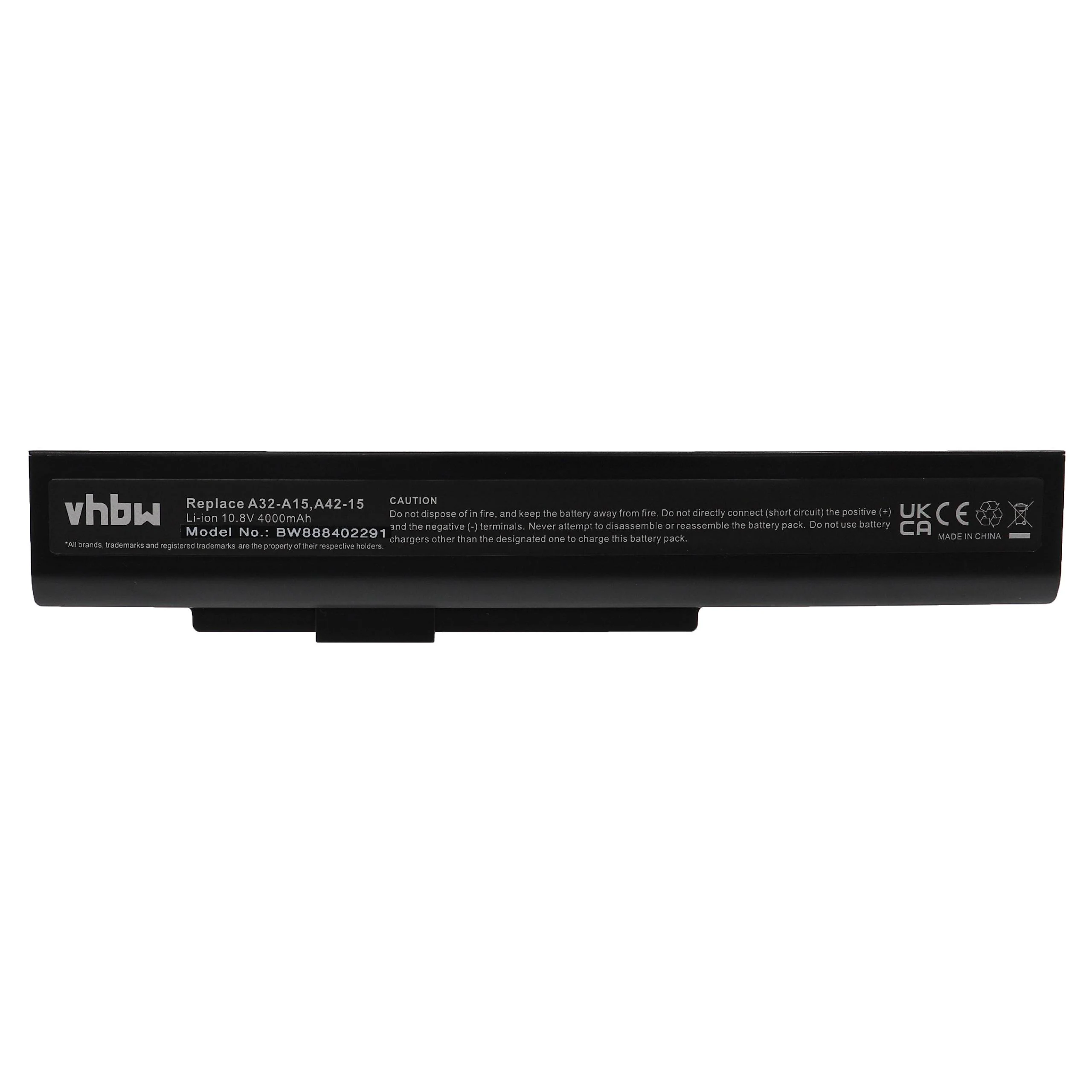 Batterie remplace Medion A41-A15, A42-A15, A42-H36, A32-A15 pour ordinateur portable MSI- 4000mAh 10,8V Li-ion