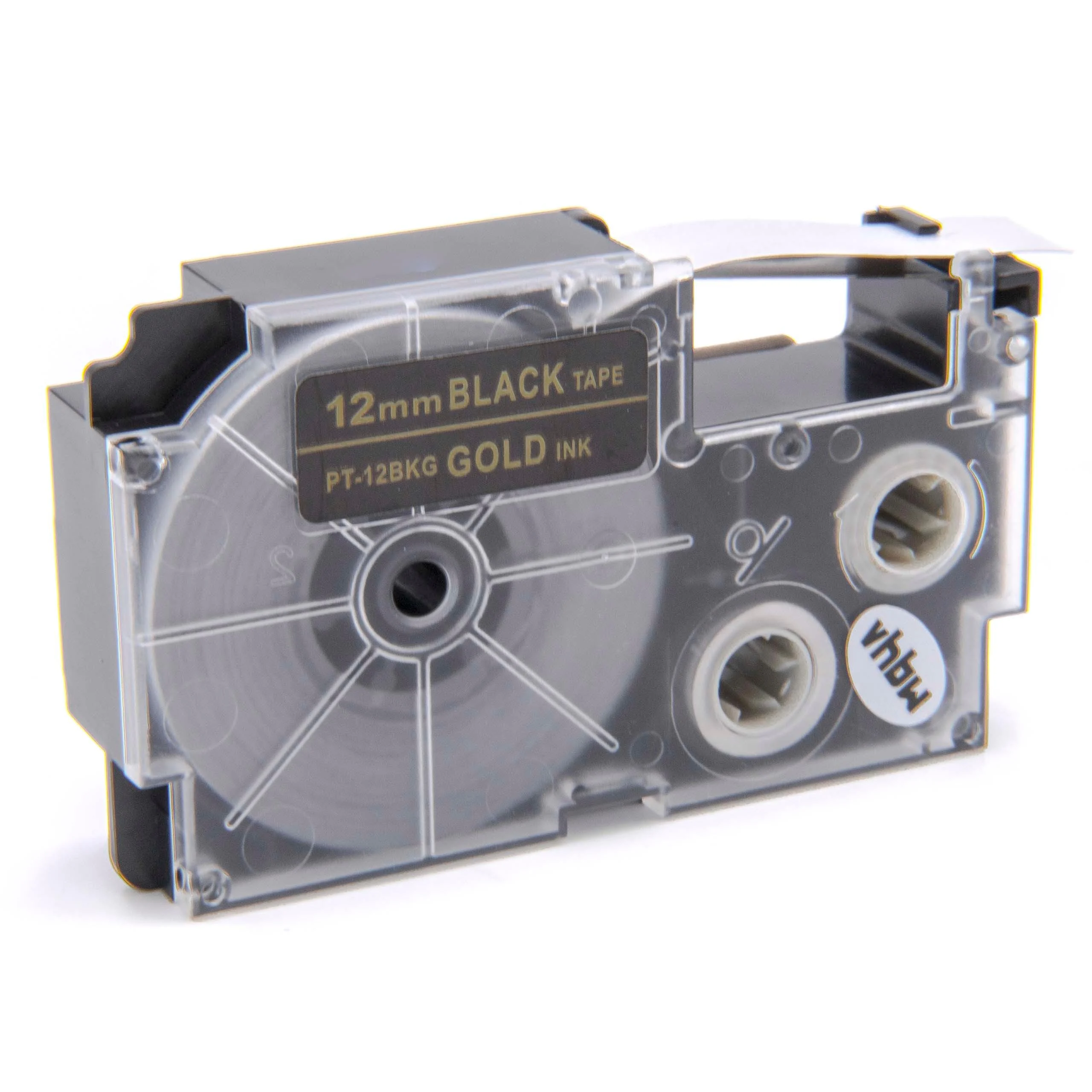 Cassette à ruban remplace Casio XR-12BKg, XR-12BKG1 - 12mm lettrage Or ruban Noir, plastique