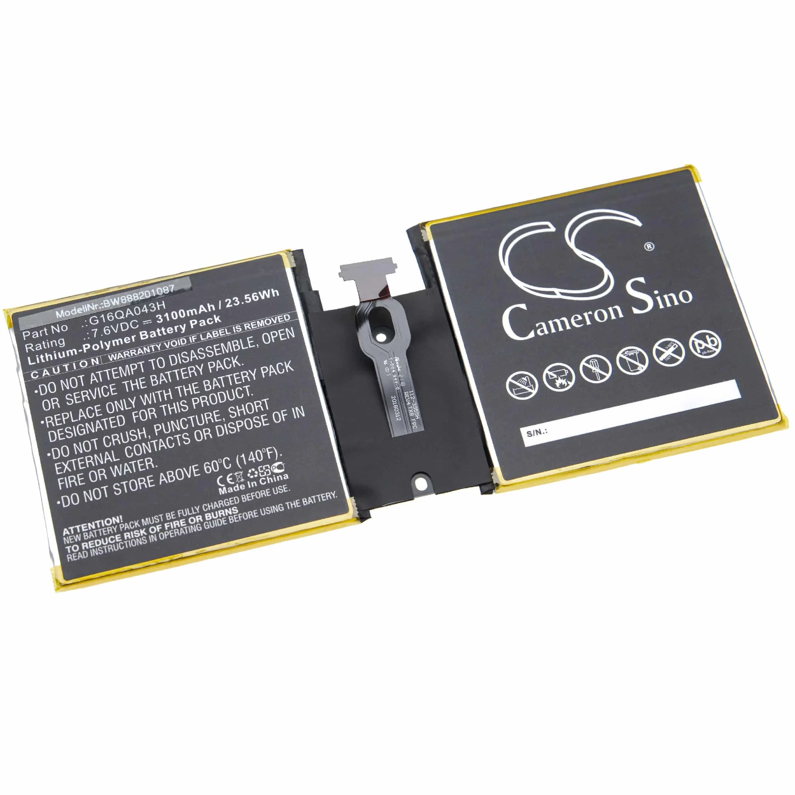 Batterie remplace Microsoft G16QA043H tablette - 3100mAh 7,6V Li-polymère