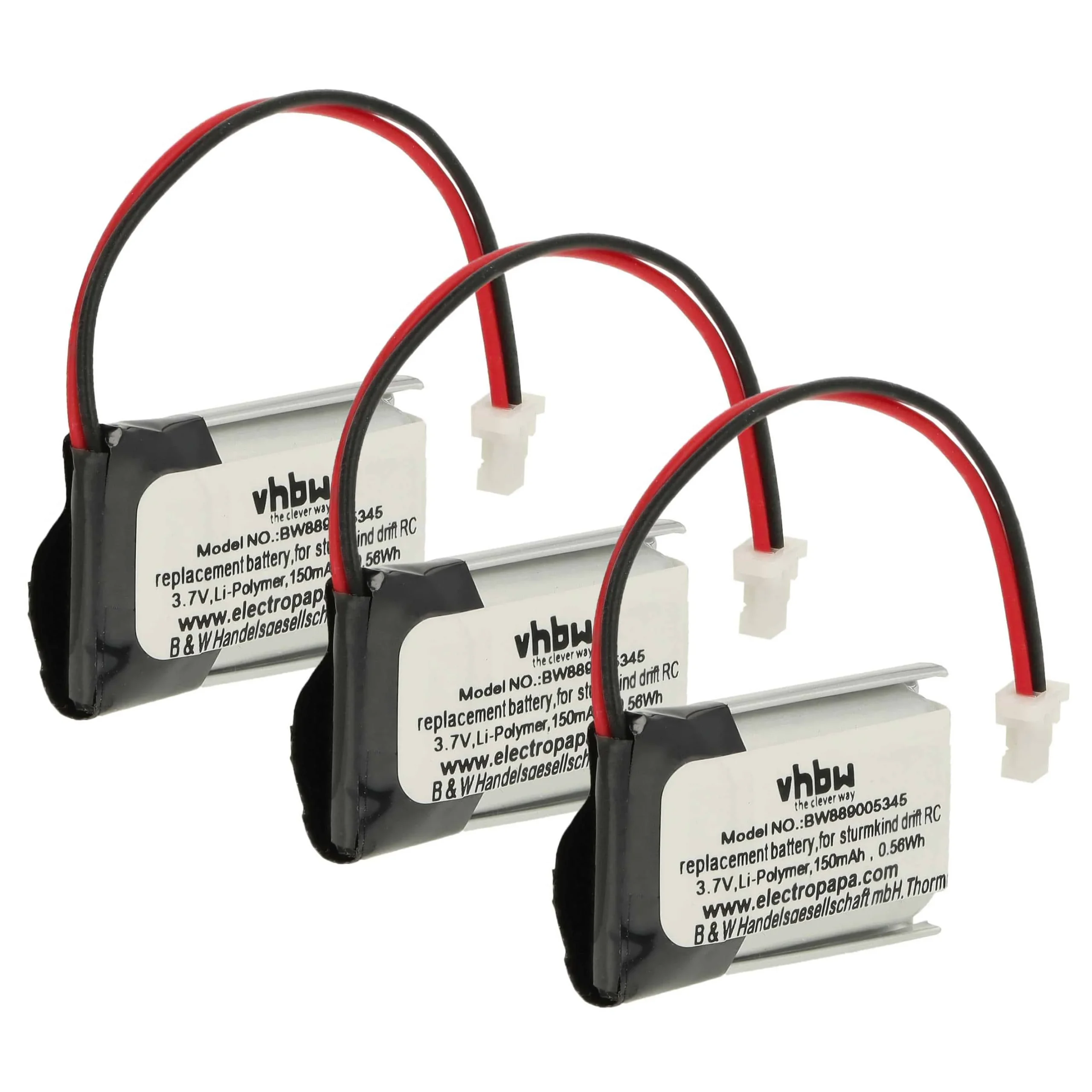 Batterie (3 pcs.) remplace DR!FT A05011 modèle radio-télécommandé - 150mAh 3,7V Li-polymère, SH1.0-2P Male