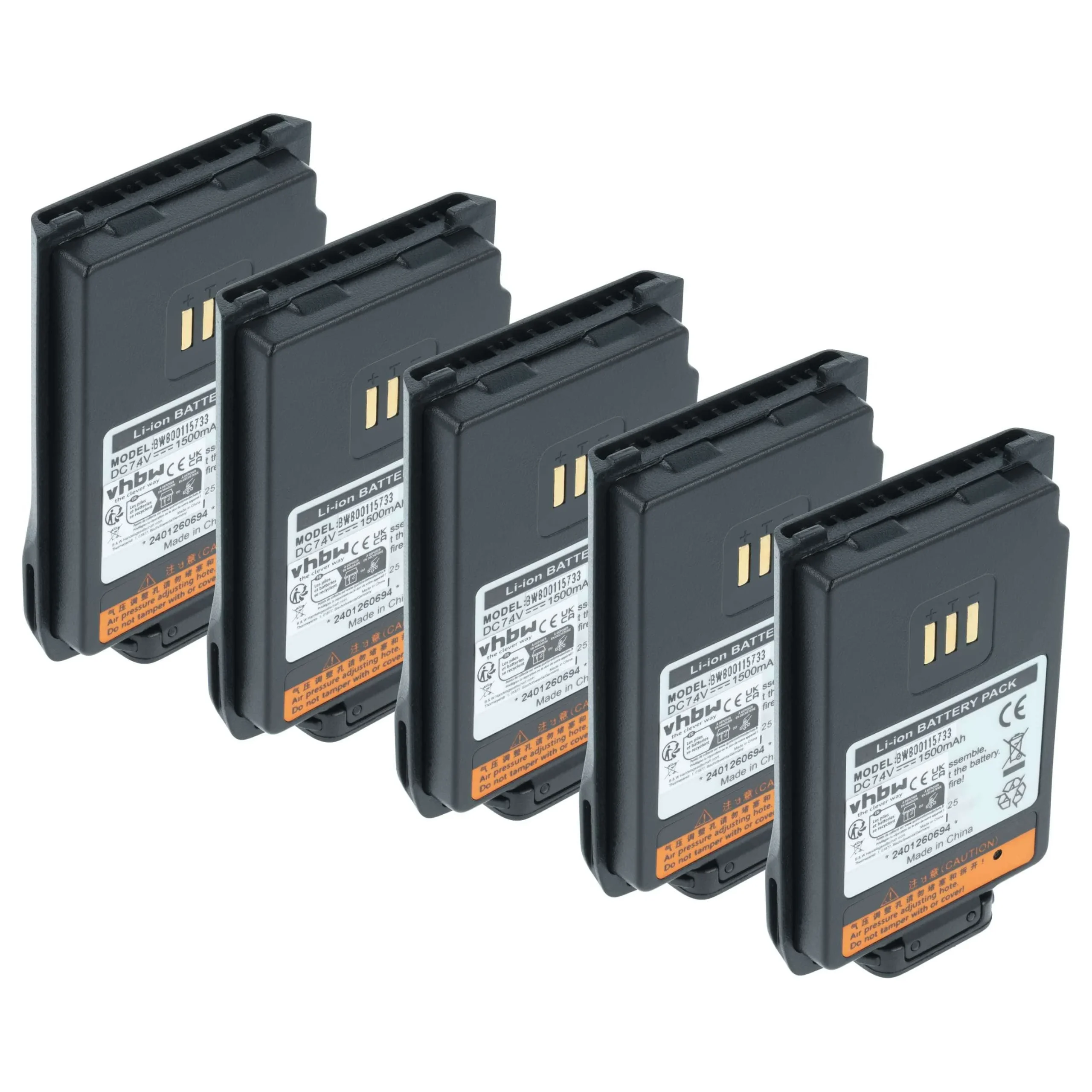 5x Batteries remplace Hyt / Hytera BL1502, BL2010 pour radio talkie-walkie Hyt / Hytera- 1500mAh 7,4V Li-ion