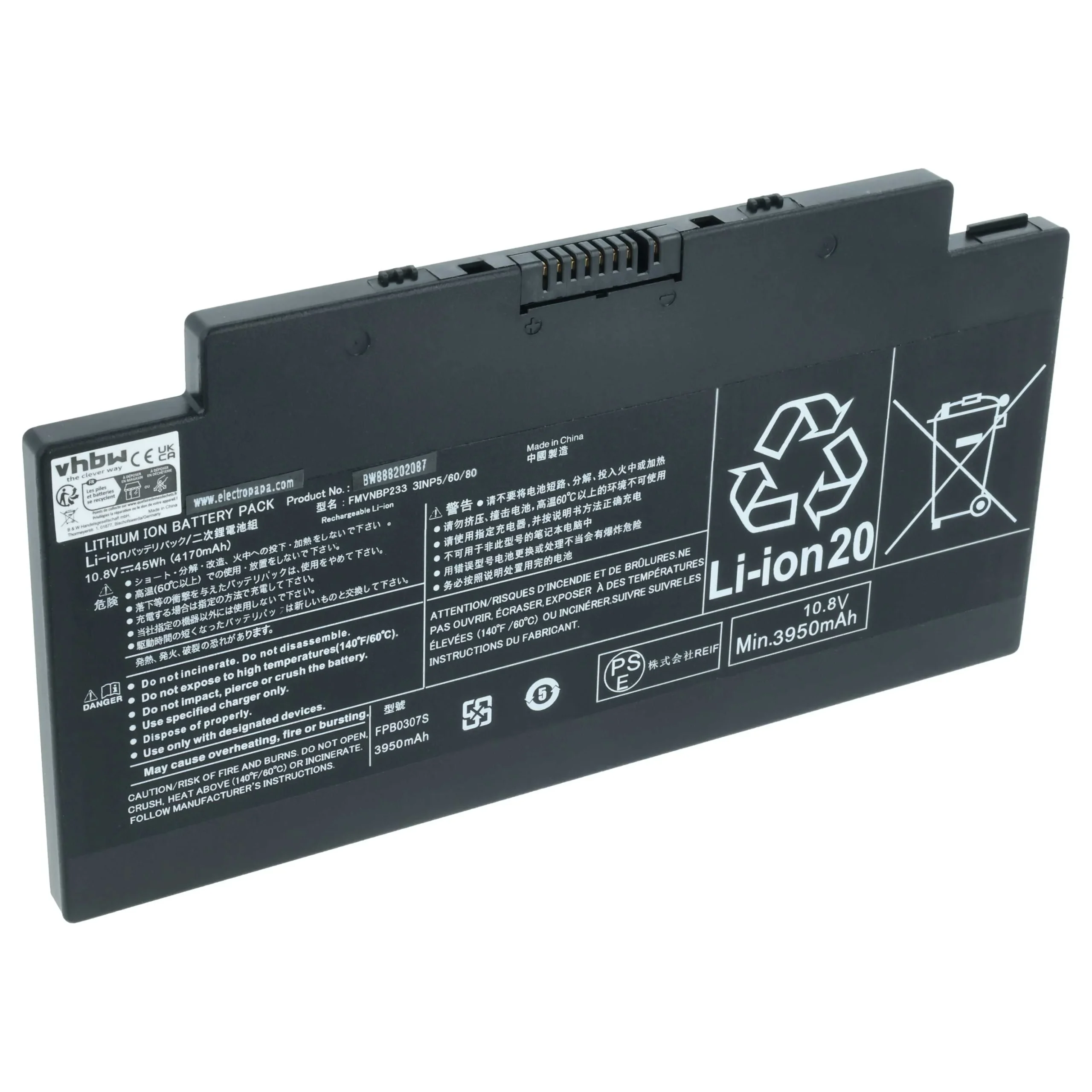 Batterie remplace Fujitsu CP641484-01, CP64148401 pour ordinateur portable Fujitsu- 4050mAh 10,8V Li-ion, noir