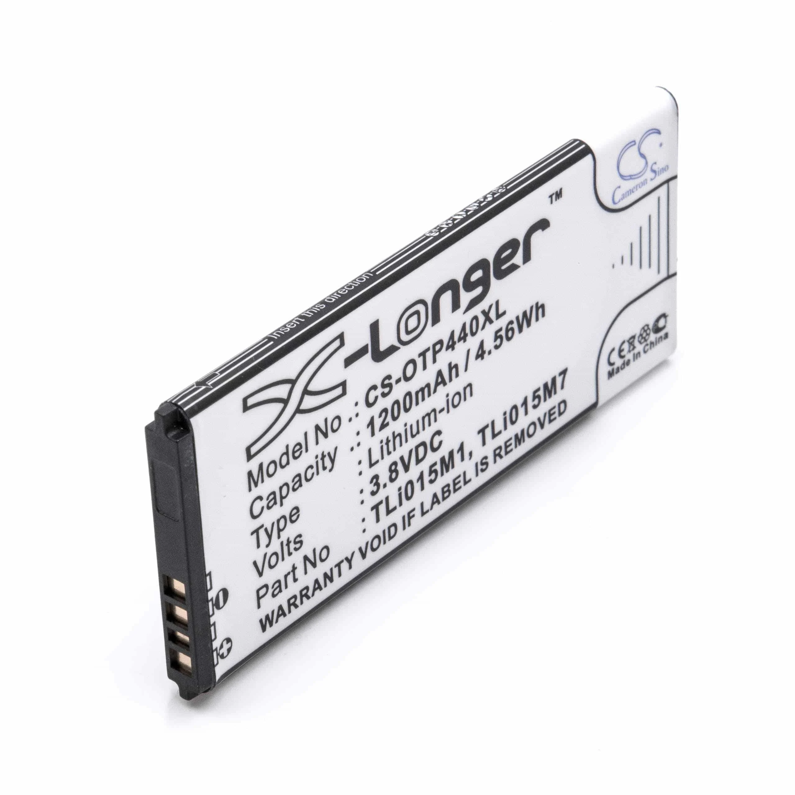 Batterie remplace Alcatel TLi015M7, TLi015M1, TLi015MA téléphone portable Alcatel - 1200mAh 3,8V Li-ion