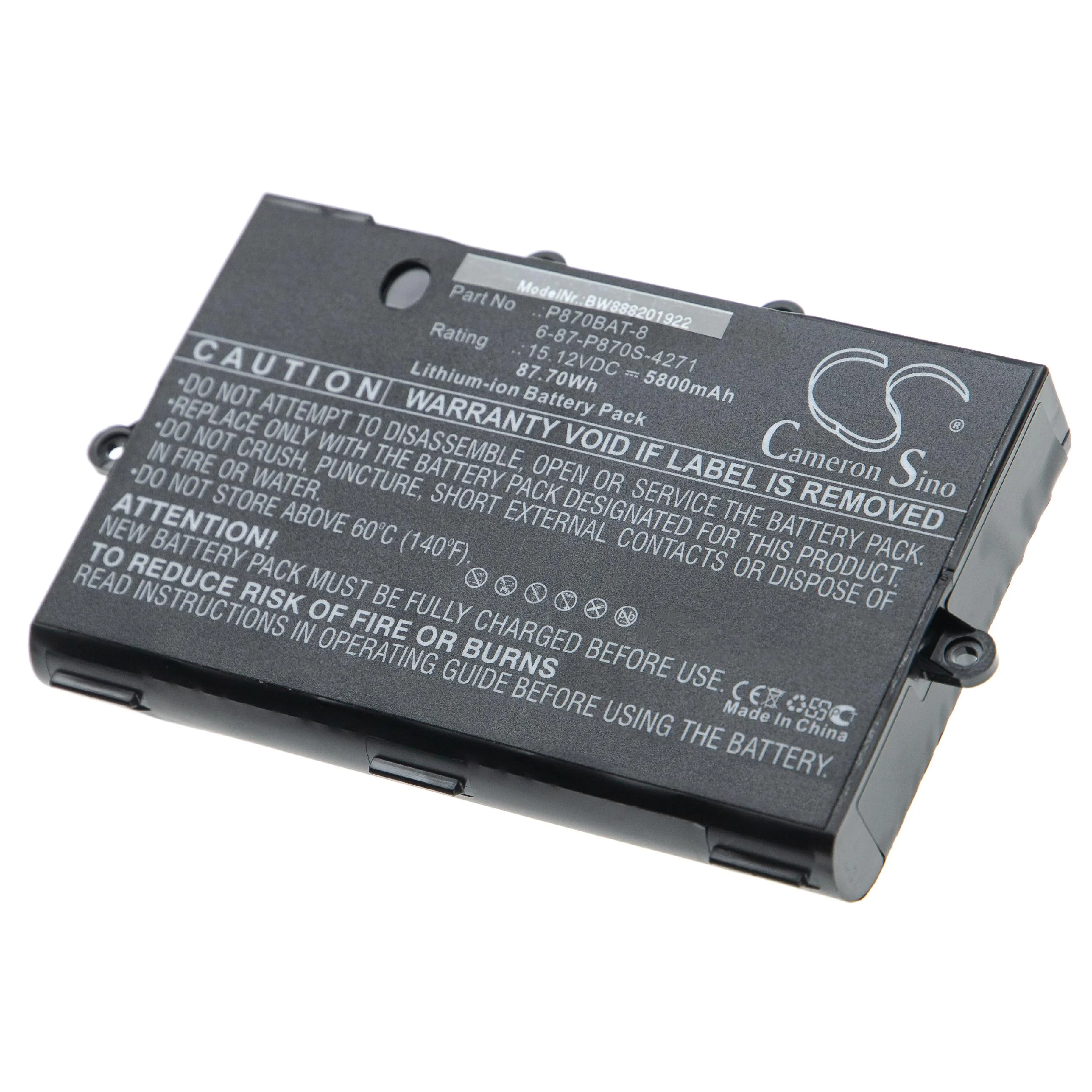 Batterie remplace Clevo 6-87-P870S-4271 pour ordinateur portable Clevo- 5800mAh 15,12V Li-ion, noir
