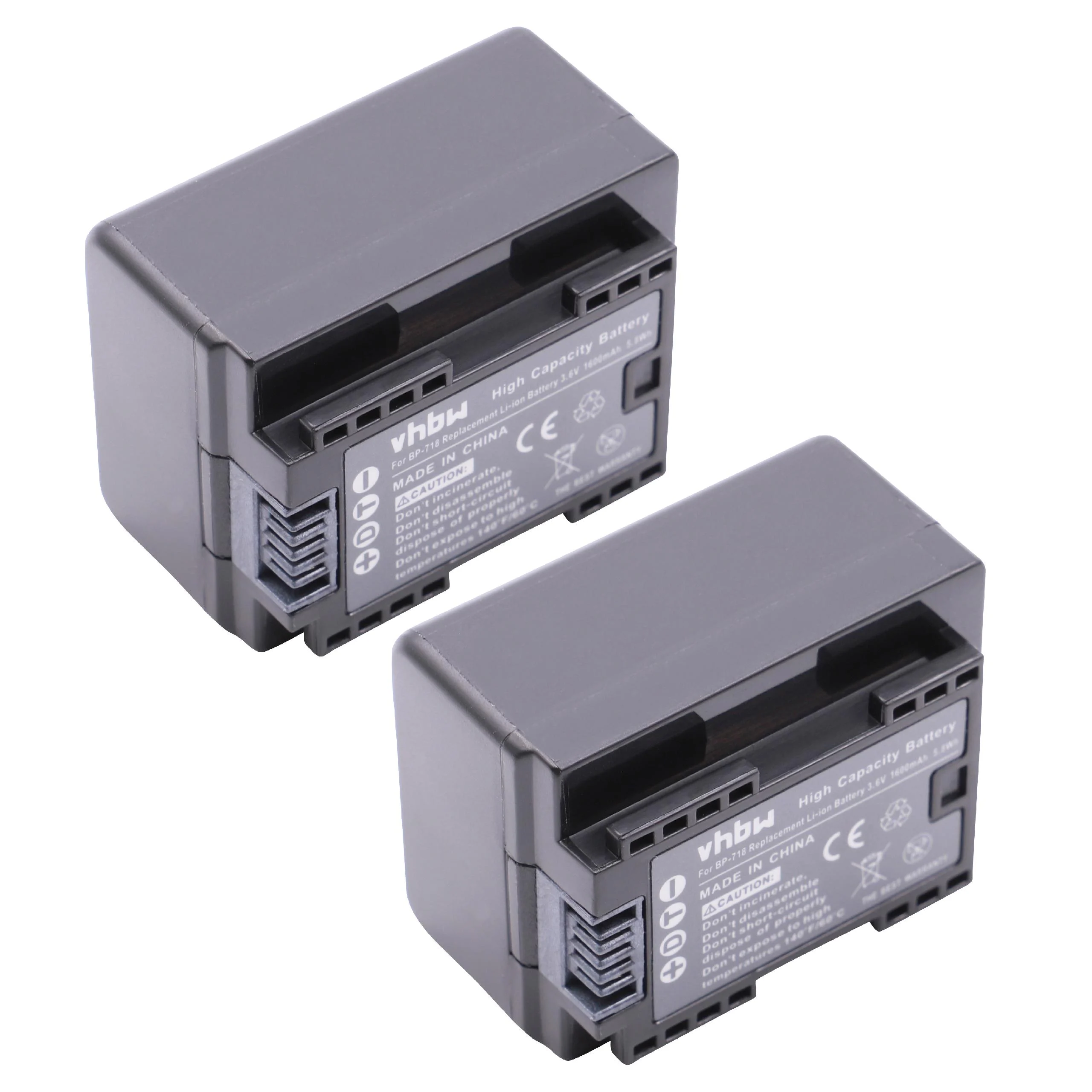 2x Batteries remplace Canon BP-718 pour caméscope Canon- 1600mAh 3,6V Li-ion avec puce